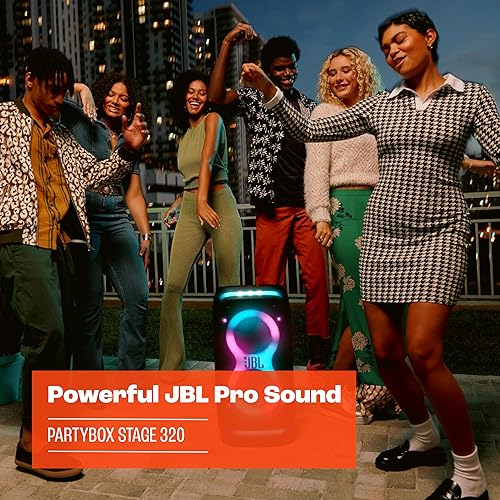 Miniatura 4 de JBL PartyBox Stage 320 - Altavoz portátil para fiestas con mango telescópico y ruedas anchas y resistentes, potente sonido JBL Pro, espectáculo de