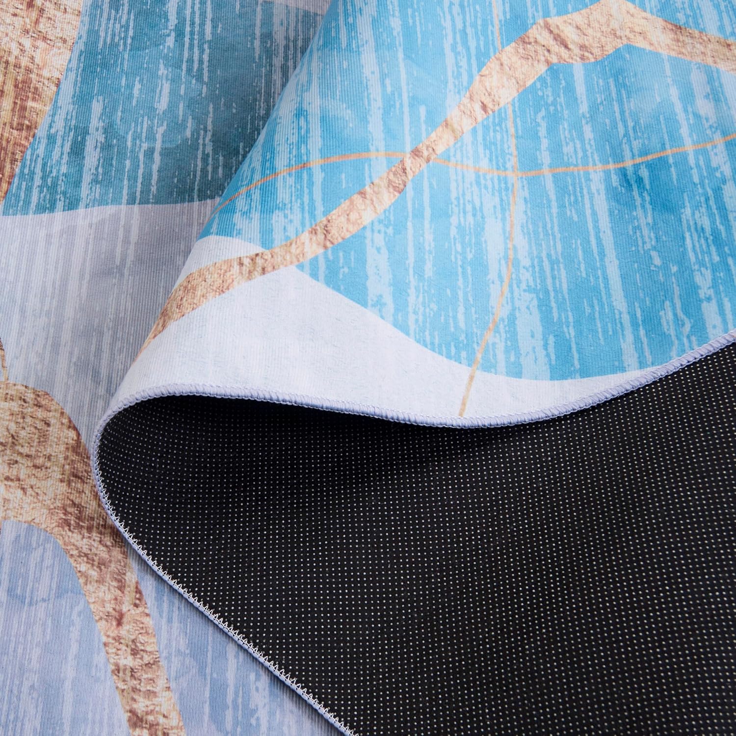 SAFAVIEH Washable Rug Tacoma Collection - 5' x 8' Oval, Blue & Gold, Slip Resistant & Easy to Clean, Ideal for Living Room, Bedroom, Foyer, Dining Space (TAC836M)