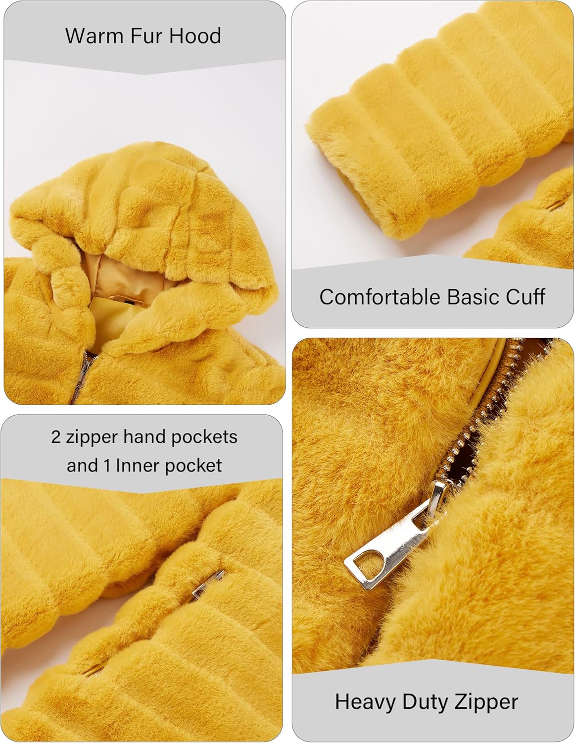 RISISSIDA Women Long Faux Fur Coat Fuzzy Jacket Hooded Winter Fall Warm Overcoat - Image 5