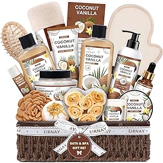 Christmas Gifts For Women - 16 PCS Birthday Gift Basket for Women Set of Coconut Vanilla Self Pampering Set, Includes Luxurious Home Spa Shower Gel Bubble Bath