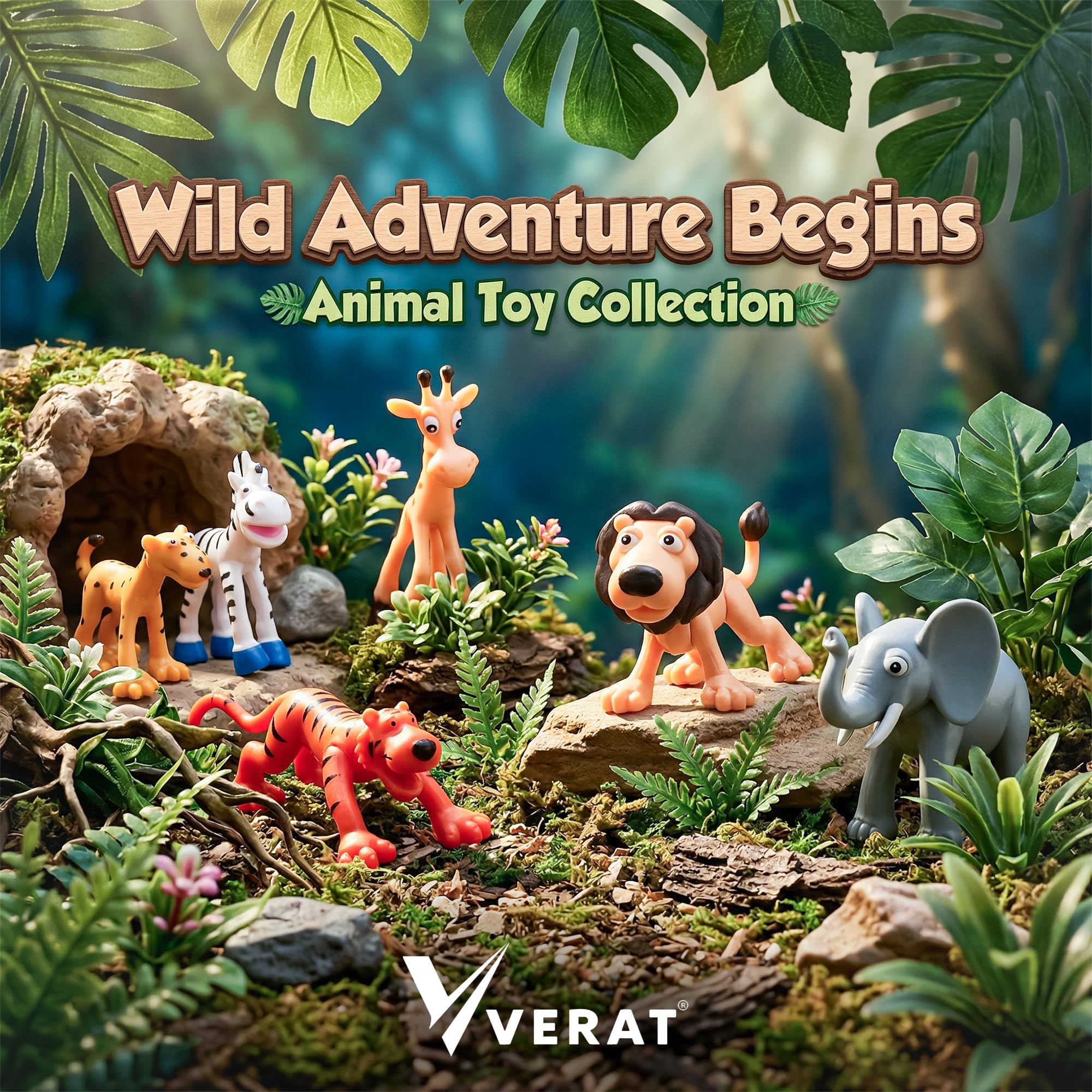 Animals Set of 6 Animals Figure Mini Animal Toy Set for Kids – Wild Jungle Animal Figures (Lion, Tiger, Elephant, Giraffe, Zebra, Leopard) Educational Learning Toys for Boys & Girls Jungle Toys 1