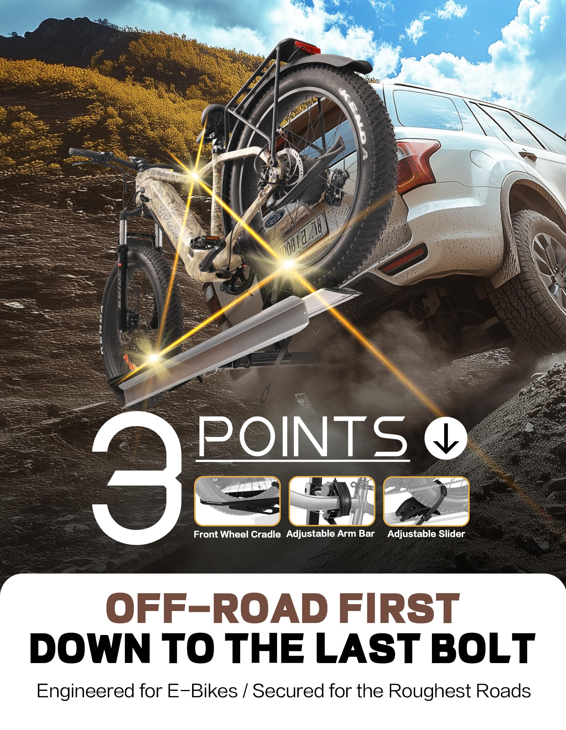 Hitch Mount Single Bike Rack with Ramp for Electric Bike, 100 lbs. Capacity Bike Carrier for Truck, Trailer, RV, SUV