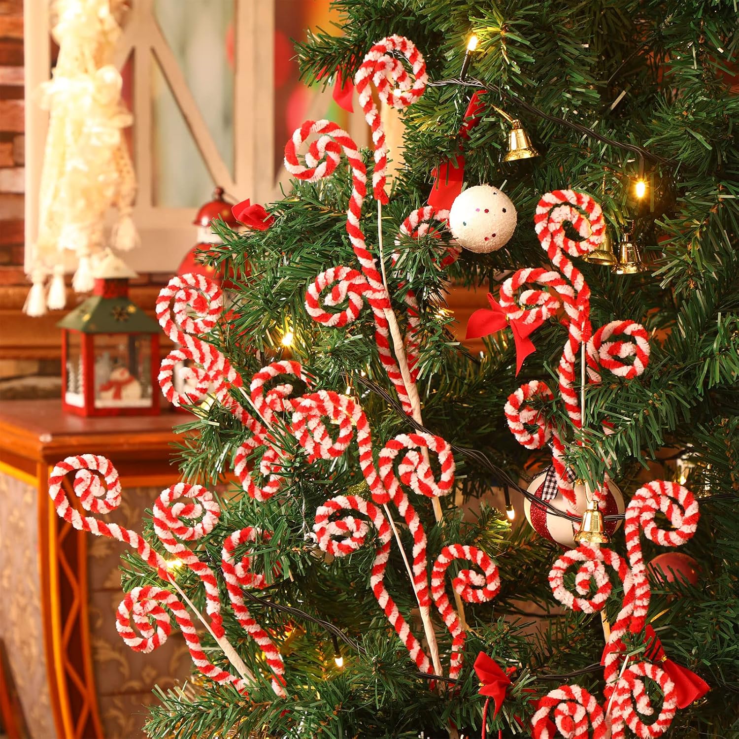 Gerrii 6 Pcs Red and White Candy Cane Christmas Decoration 16" Tree Pick Peppermint Christmas Ornament Xmas Tree Topper Woolen Curly Lollipop Pick Spray for Holiday Party Vase Wreath Garland - Image 7