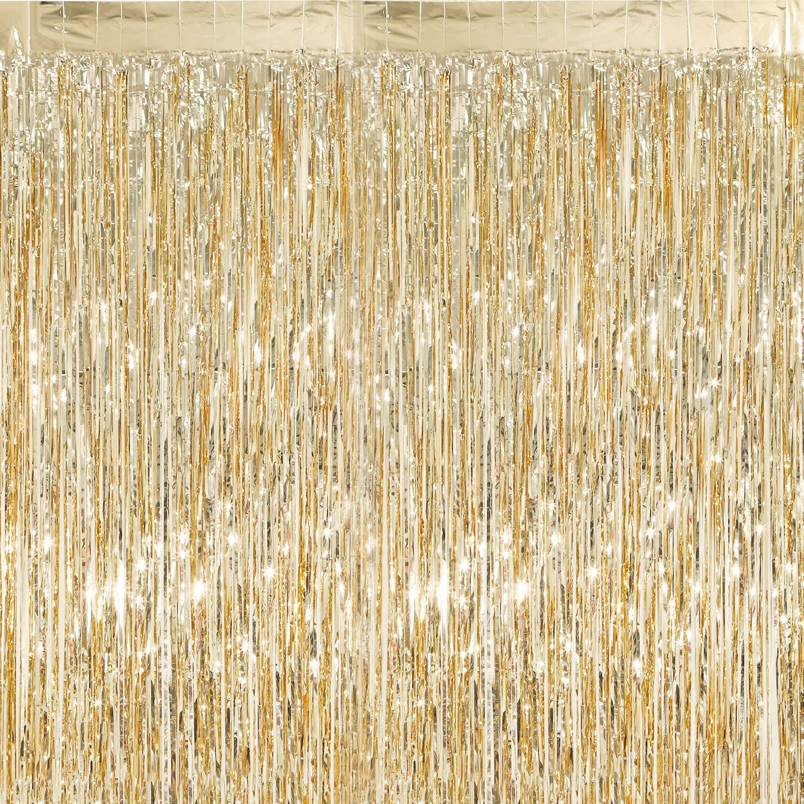 Crosize 2 Pack Champagne Gold Party Streamers Backdrop, 3.3 x 9.9 ft | Tinsel Foil Fringe Curtain, Birthday Decorations, Party Decor, Door Streamers, Glitter Photo Backdrop