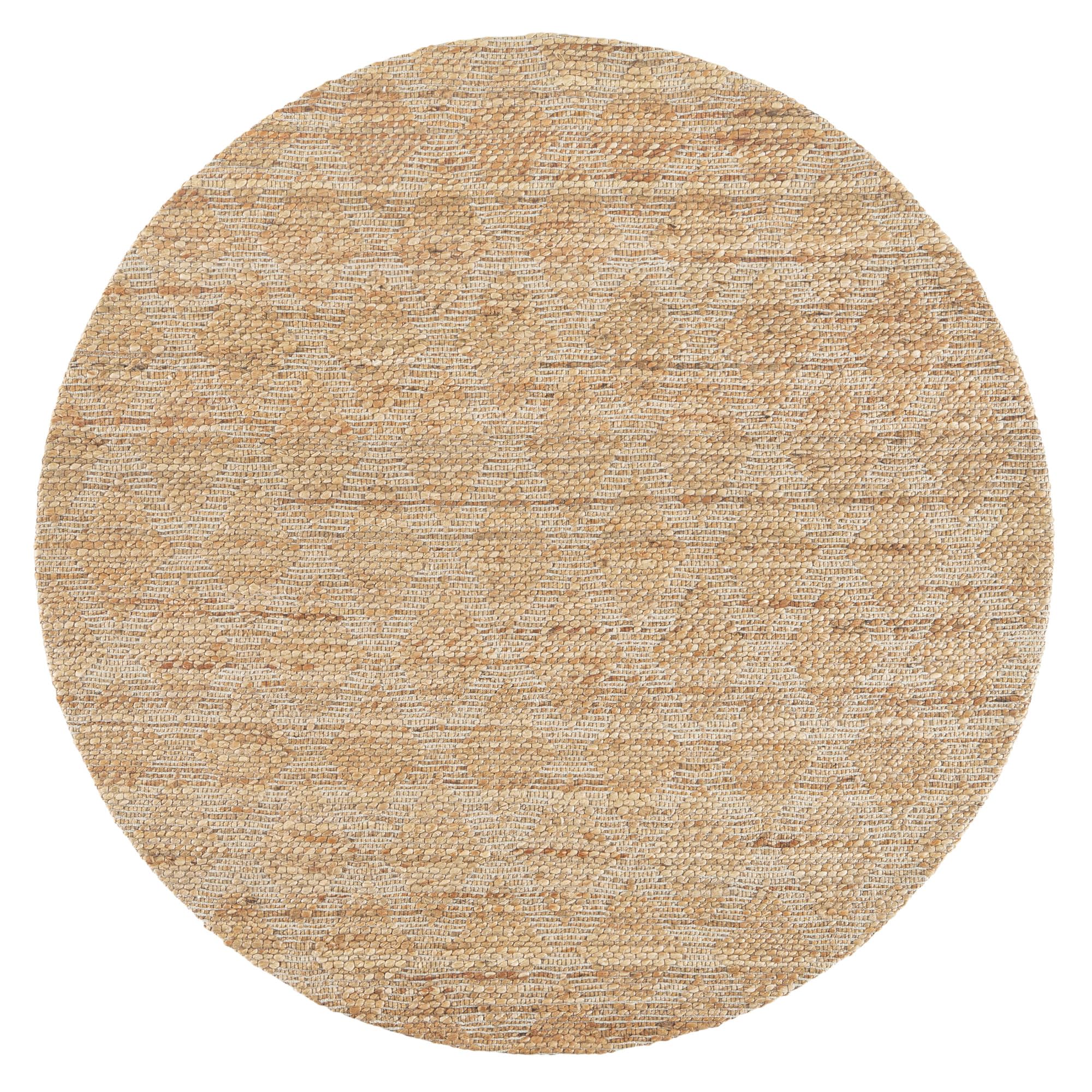 TOWN & COUNTRY TERRA Sol Interwoven Diamond Hand-Knotted Flatwoven 100% Natural Jute Round Area Rug, Natural/Black, 5" Round