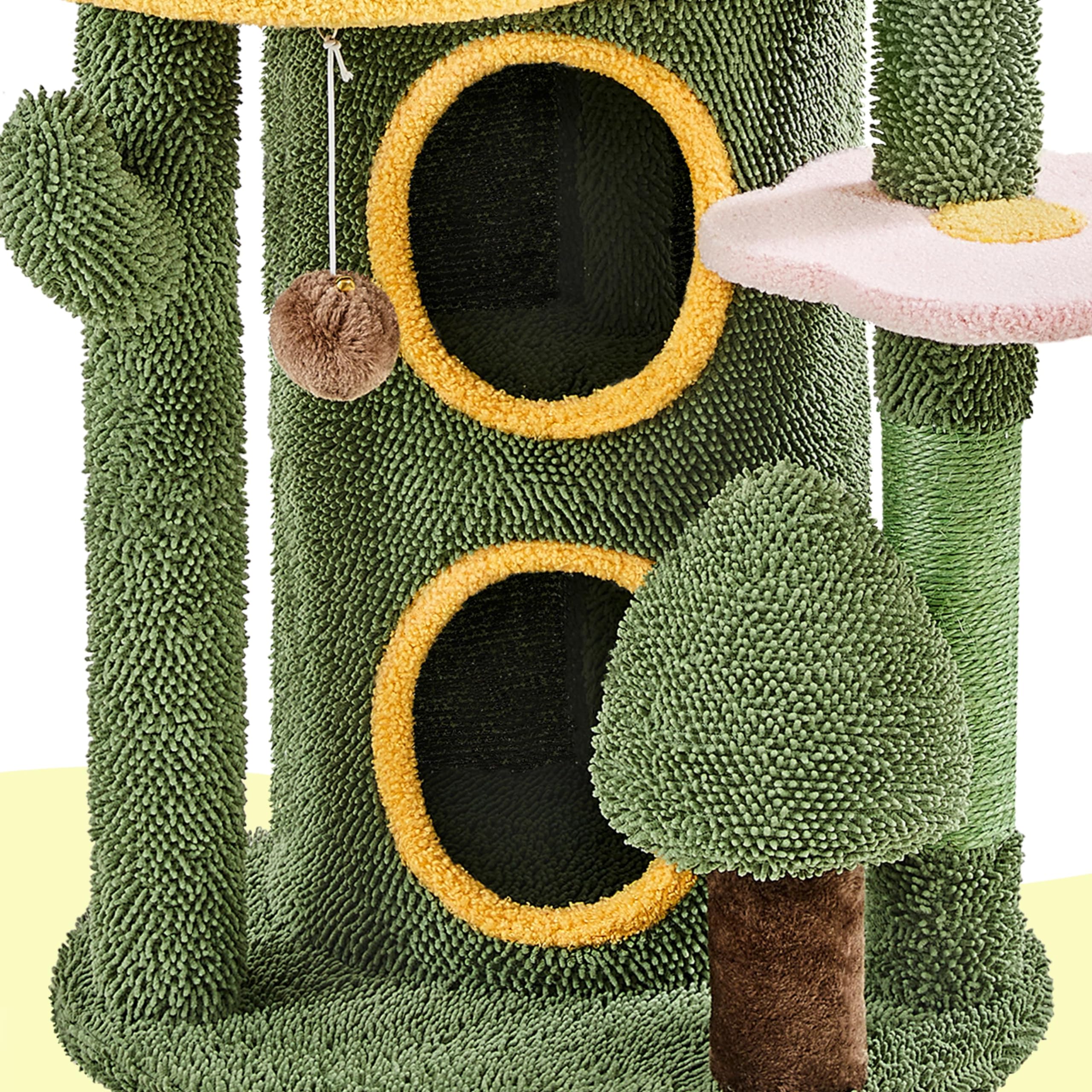 Abician Arbre à Chat Cactus en Tissu Moppy Tour pour Chat Cachette Perchoirs Poteaux avec Griffoirs en Sisal Jouets 123 cm
