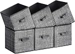 SONGMICS Storage Cubes, 28 cm Non-Woven Fabric Bins with Double Handles, Set of 6, Closet Organizers for Shelves, Foldable, for Clothes, Dove Gray UROB26LG