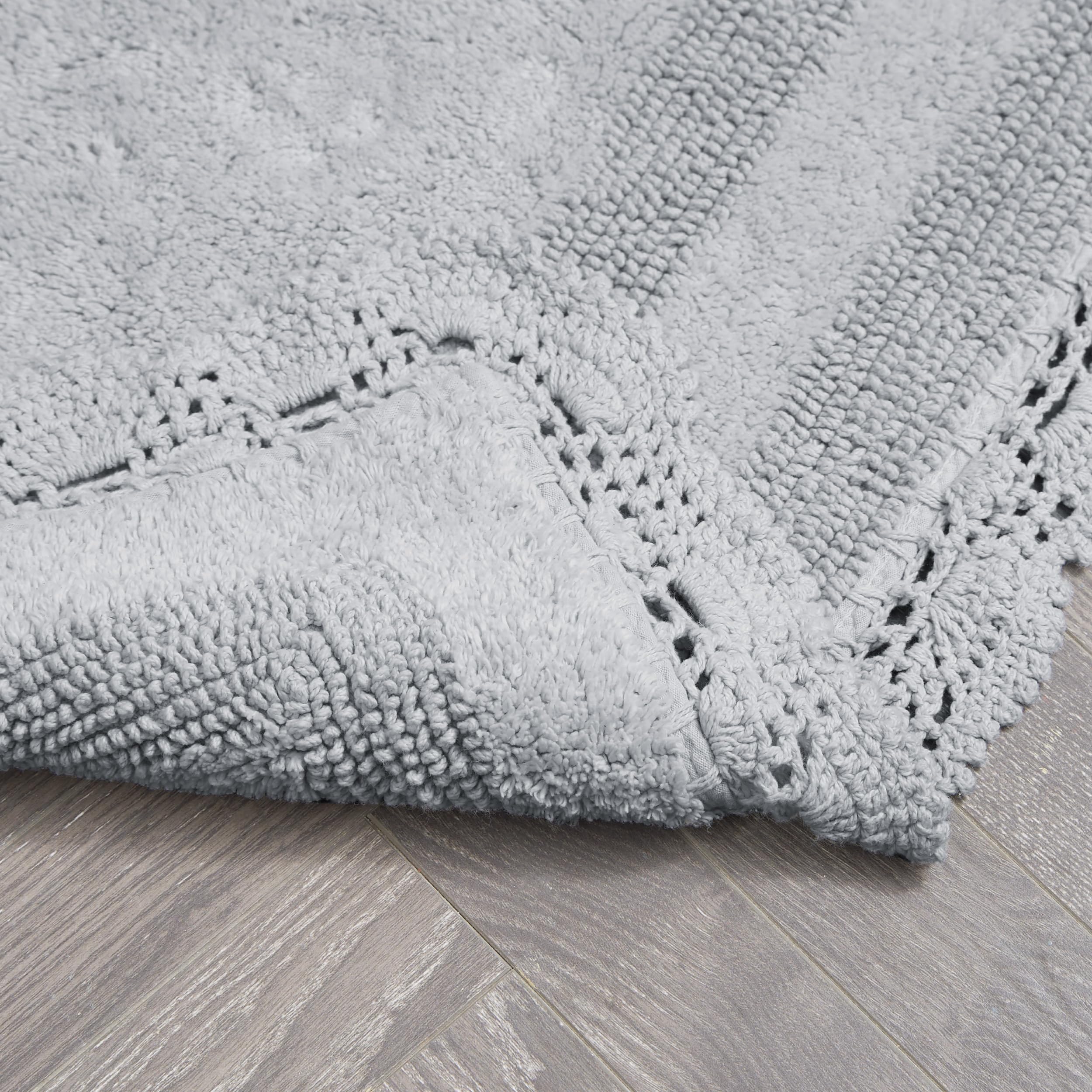 Laura Ashley Set di 2 tappeti da Bagno in Cotone all'Uncinetto, 43 x 61 cm, 53 x 86 cm, Colore: Grigio Chiaro