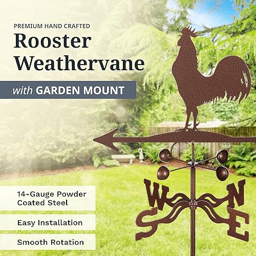 Miniatura 2 de EZ Vane - Veleta de gallo de acero de 80 pulgadas de altura, incluye soporte de jardín de metal, vasos de viento y soportes, hecho a mano y de
