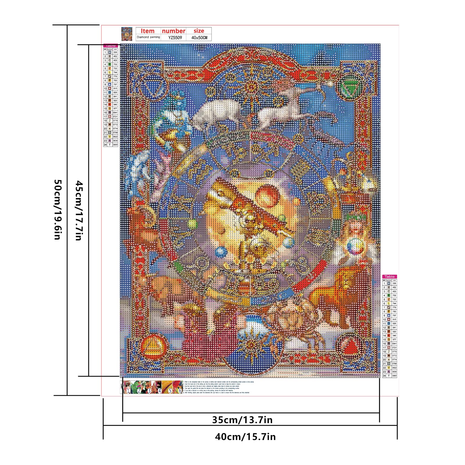 DCIDBEI Diamond Painting 40x40 Cm Segno Zodiacale Dei Pesci - Kit Quadro Con Strass Rotondi Fluorescenti, Tela HD, Per Adulti E Bambini, Antistress - 5