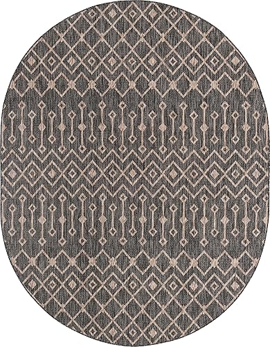 Vista 744 de Unique Loom Alfombra Colección enrejado Marroquí Celosía Transicional Interior y Exterior, Polipropileno Gris carbón/natural