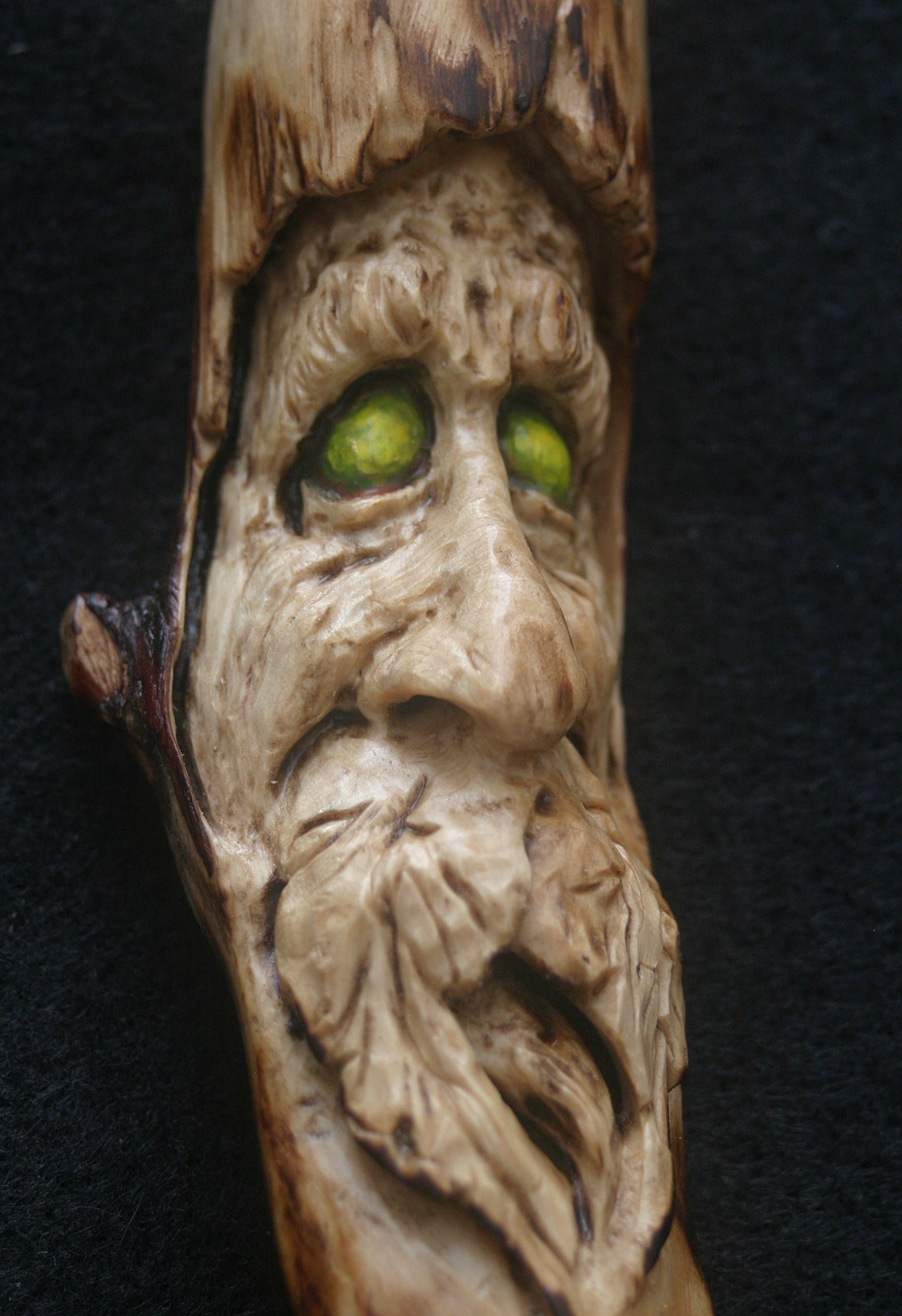 Woodcarving Woodspirit Greenman Pagan Wiccan Earth Magic Wizard TJ Kleens Tree Face Spirit of the Woods Odd Weird Sculpture Cabin Home Decor Old Man Gnome OOAK Ornament