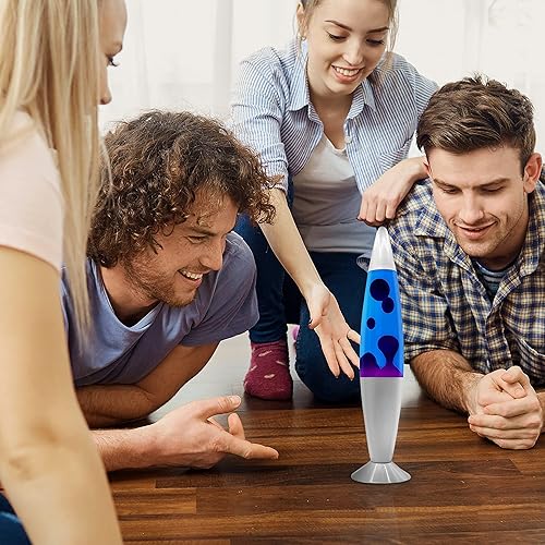 Miniatura 9 de Jambo - Preciosa lámpara de movimiento líquido de 16 pulgadas - Entretenimiento para niños y adultos - Azul con cera fucsiamorada, 16 pulgadas