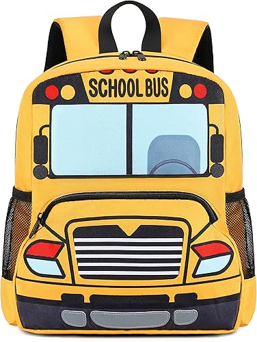 Mochila infantil para niños y niñas, bolsas de preescolar 3D de dibujos animados para guardería, amarillo, (Yellow Bus), Mochila para niños pequeños