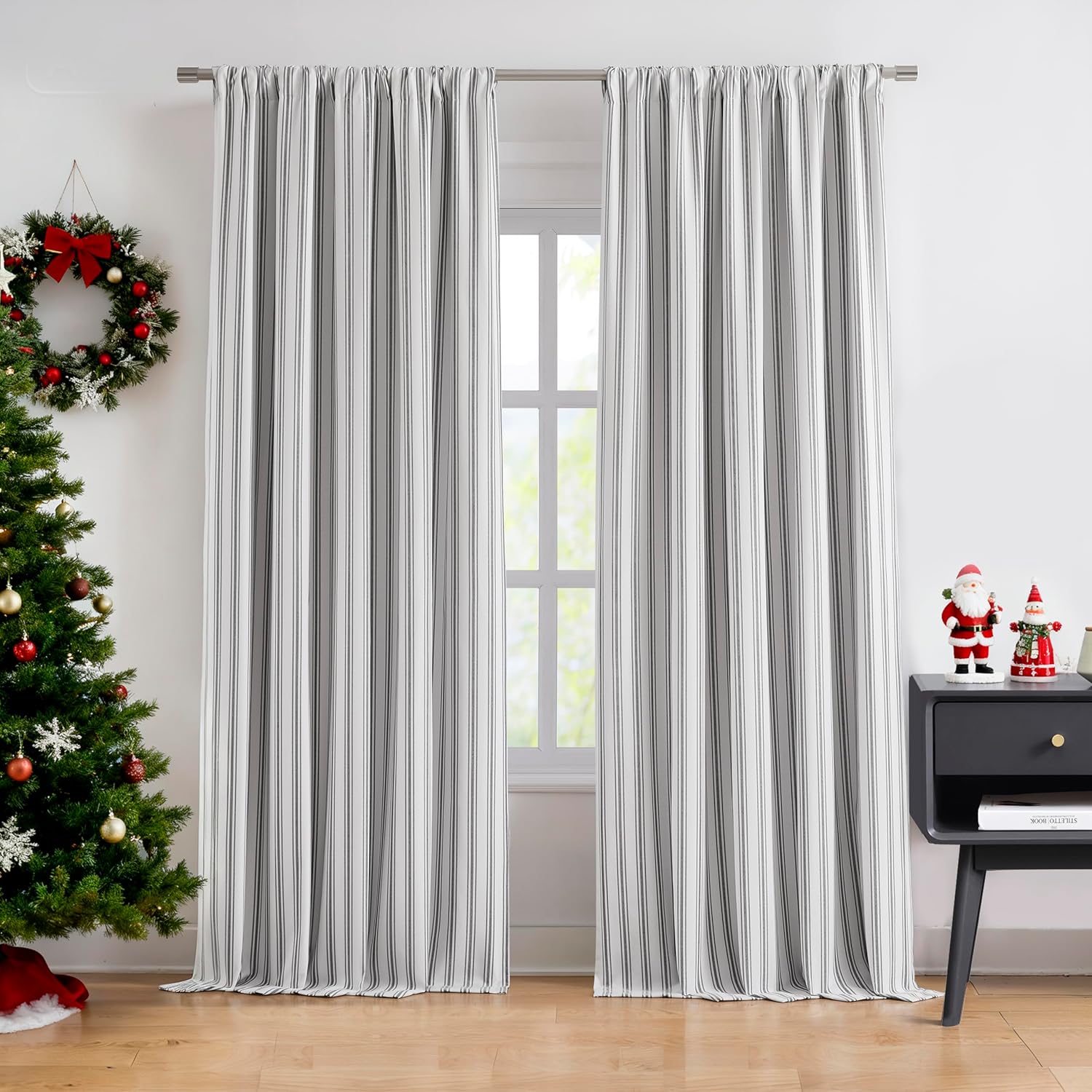 ZJDECOR Black Stripe Full Blackout Curtain Panels 95 Inches Long,Woven Stripes on White Cotton Blended Drapes for Bedroom Living Room,Modern Window Treatment,Rod Pocket Back Tab,55" Wx95 Lx2 55"W x 95"L (Pack of 2) Black/White