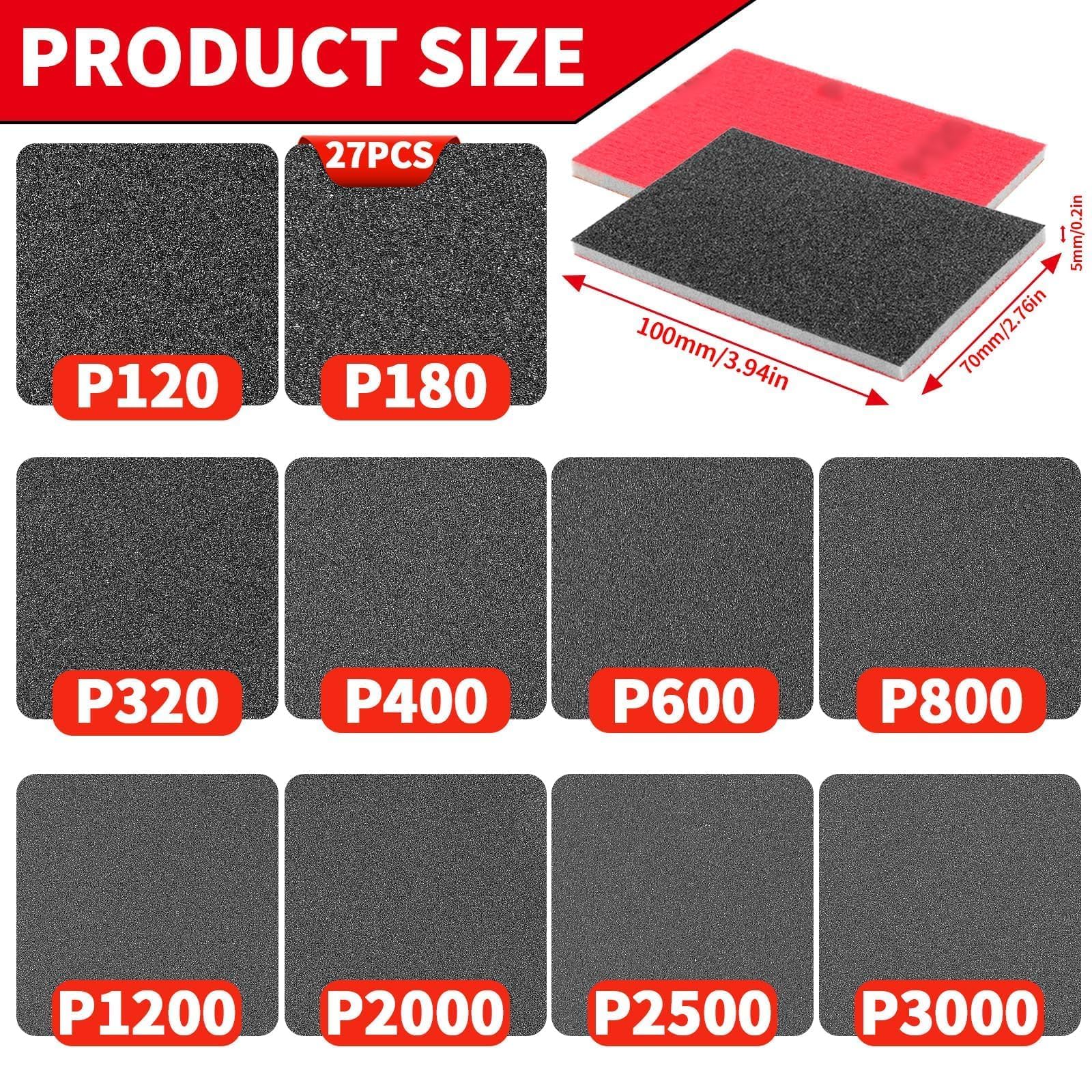 TXXATX 27 Pieces Sanding Sponge 180 Grits Sponge Sanding Pads Flexible Pads Washable and Reusable Wet and Dry Blocks Sandpapers for Drywall Wood Furniture Metal Polishing Painting Auto Repair - Image 2
