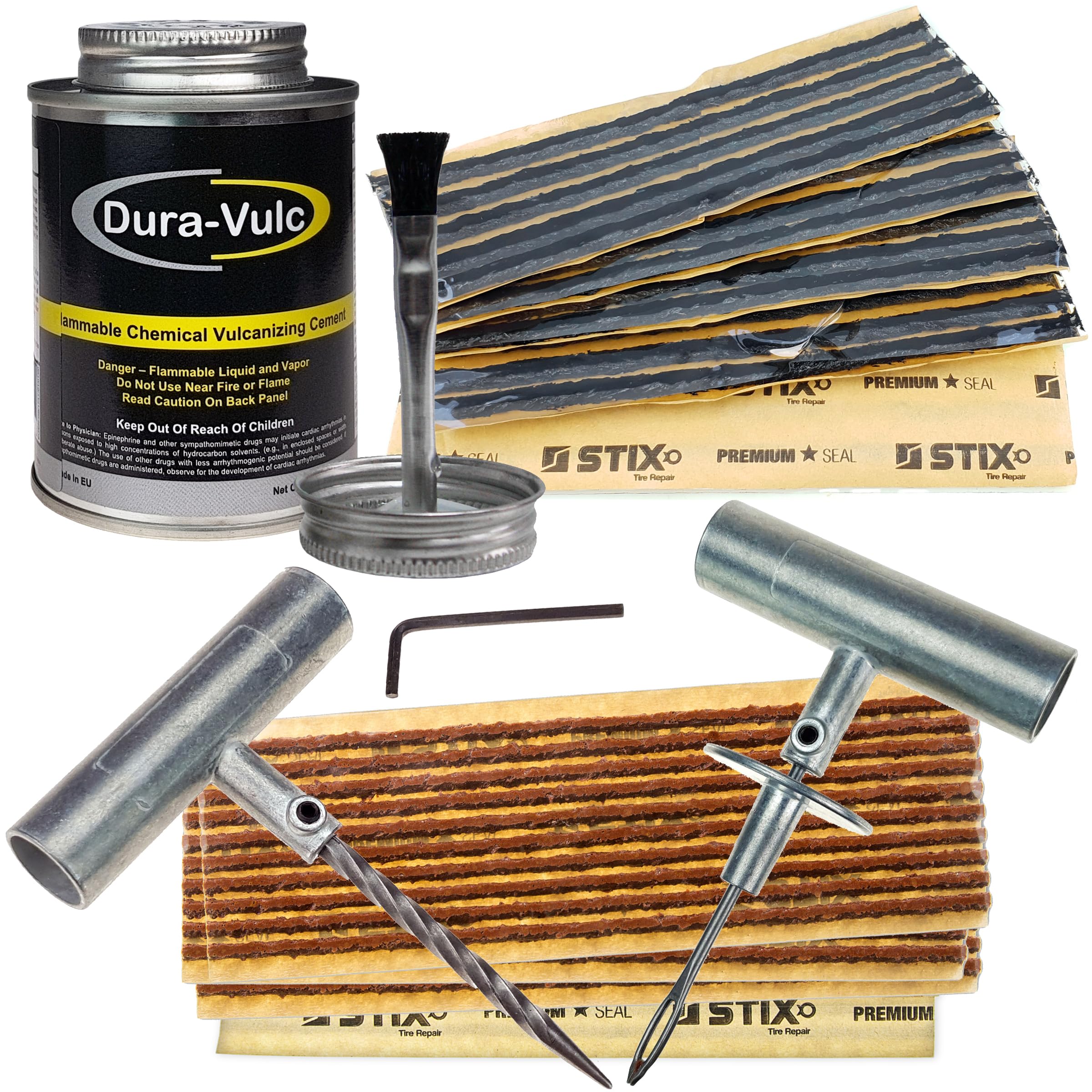 STIX Kit Riparazione Pneumatici N2 con Corde Butiliche e Attrezzi | Con colla vulcanizzante, 75 corde butiliche, punteruolo e punta elicoidale, ideale per riparazioni rapide dei pneumatici