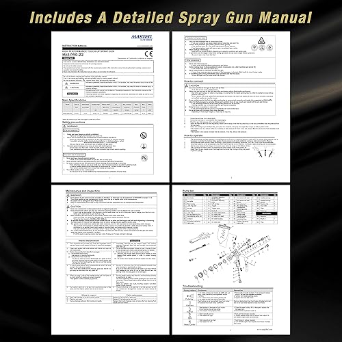 Miniatura 5 de Master Elite Performance PRO-22 HVLP Pistola de pulverización de pintura a aire con punta de 0.039 pulgadas, taza de 150ml, manómetro de presión de