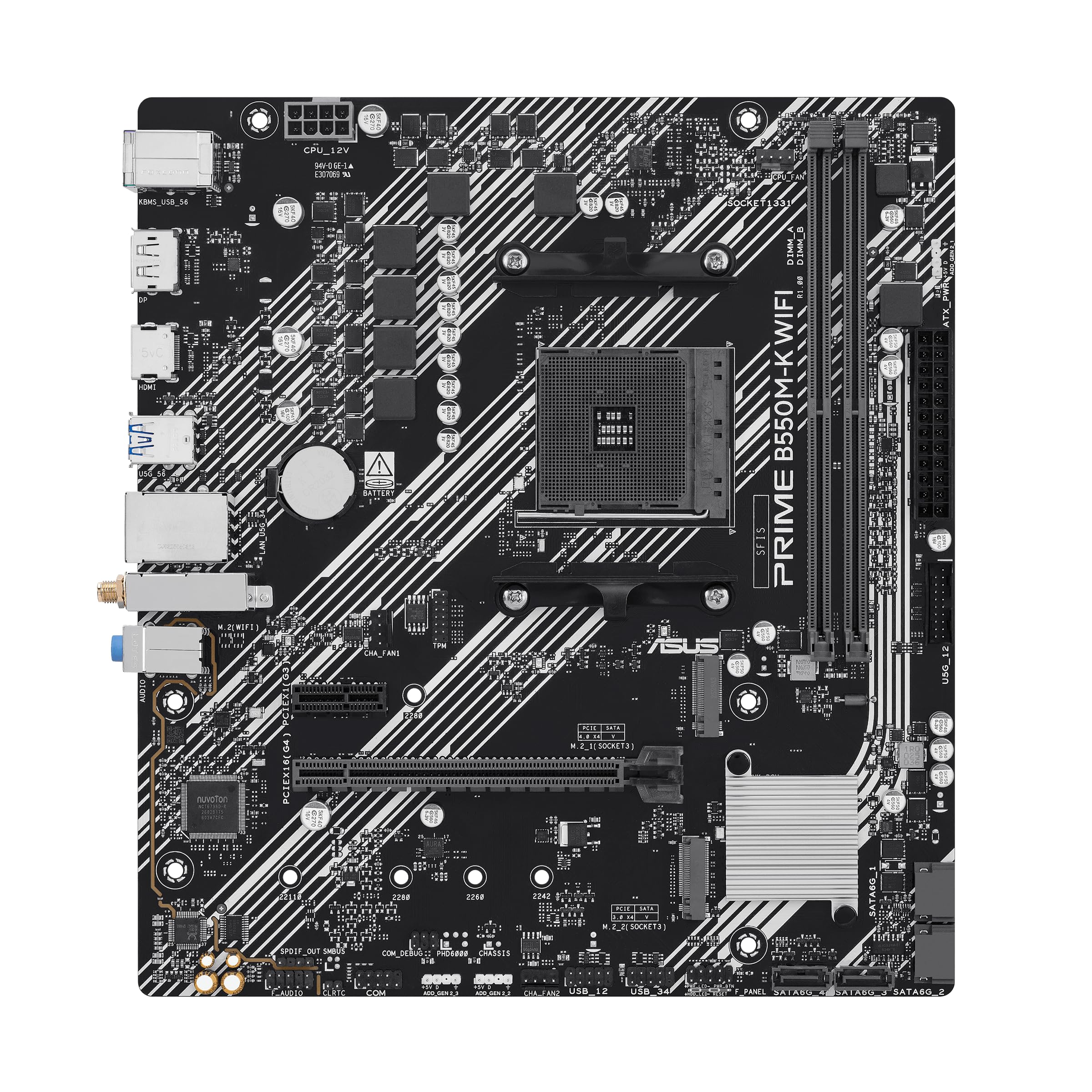 ASUS Prime B550M-K WiFi AM4 mATX Motherboard, DDR4, PCIe 4.0, 2xM.2, WiFi 6