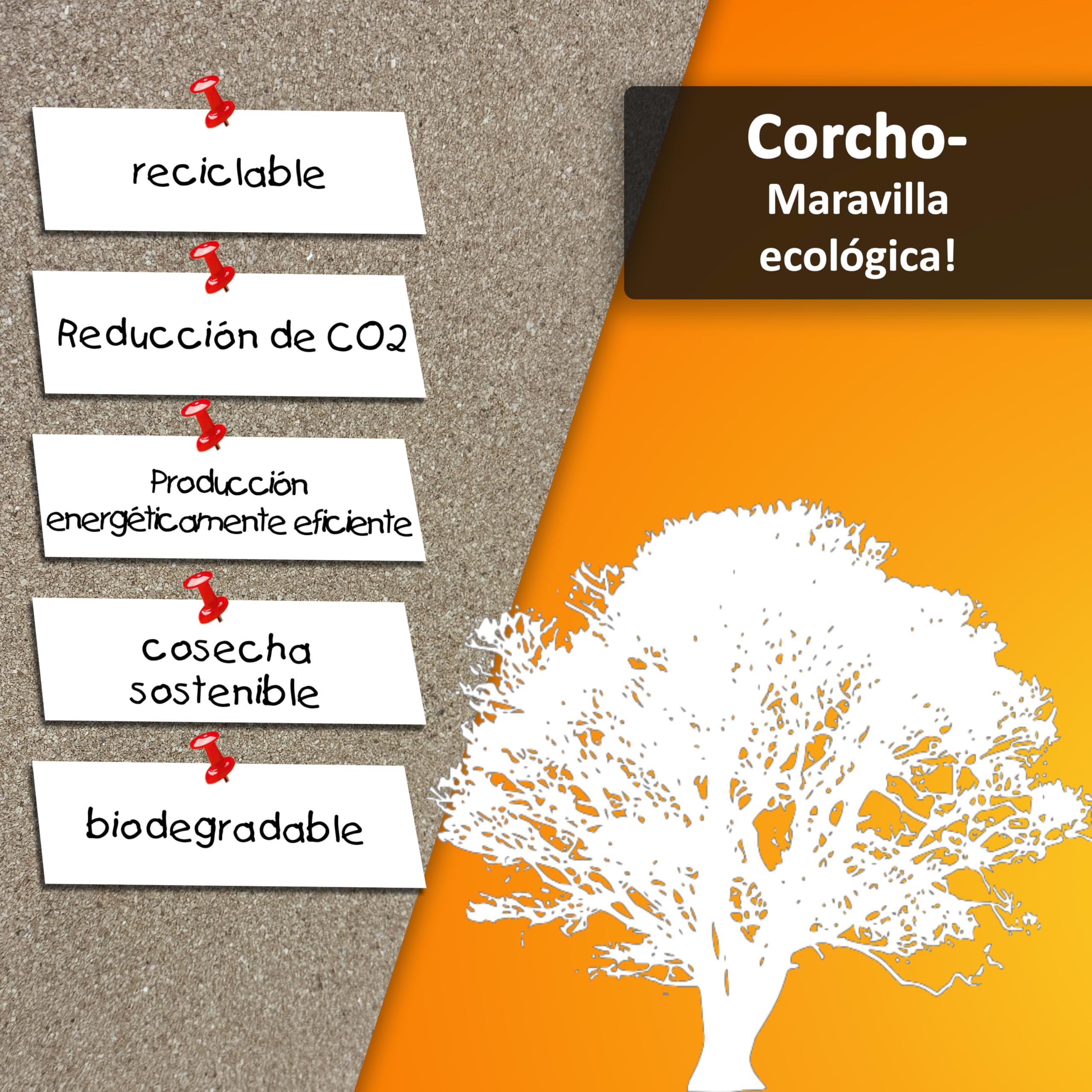 Tablero de corcho TRECOR formato: 1000 x 500 mm - espesor: 2-20 mm - tablero de corcho de - muy elástico y antiestático (20 mm de espesor, 2 piezas)