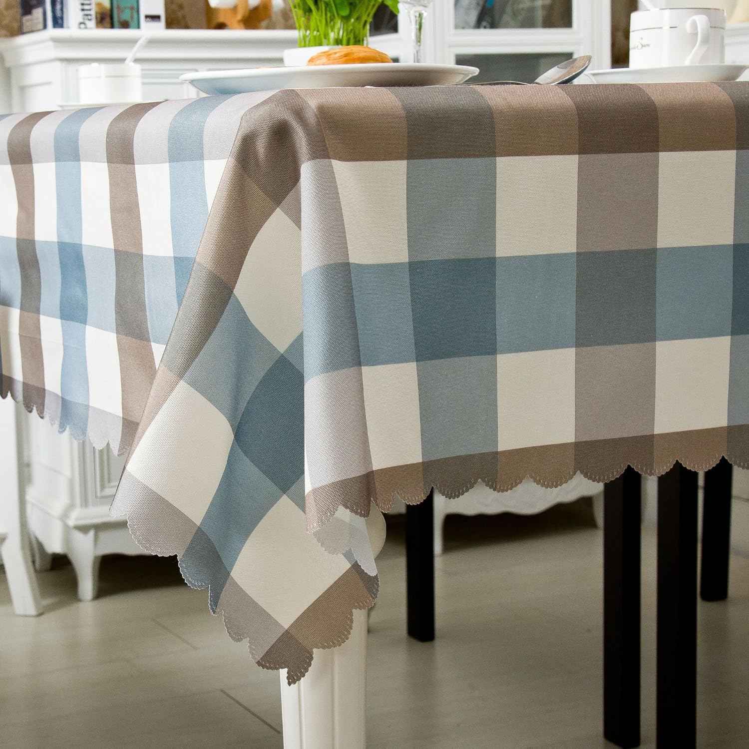 70% Off Discount OstepDecor Water Resistant Tablecloth, Table Cloths Rectangle, Polyester Decorative Table Top Cover for Kitchen Dining Room End Table, Rectangle/Oblong, 60 x 84 Inches, 6-8 Seats, Blue