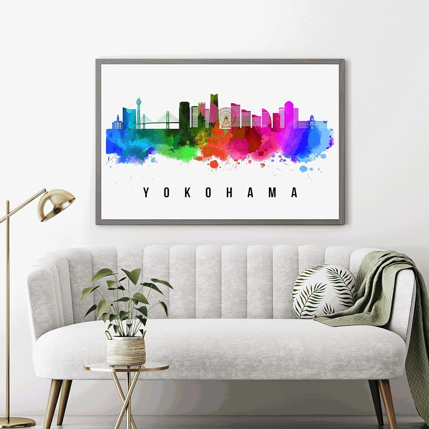 Yokohama Skyline Japan Poster, Yokohama Cityscape Painting, Yokohama Japan Poster, Cityscape and Landmark Print, Home Wall Art, Office Wall Decor, 12*18 Inches