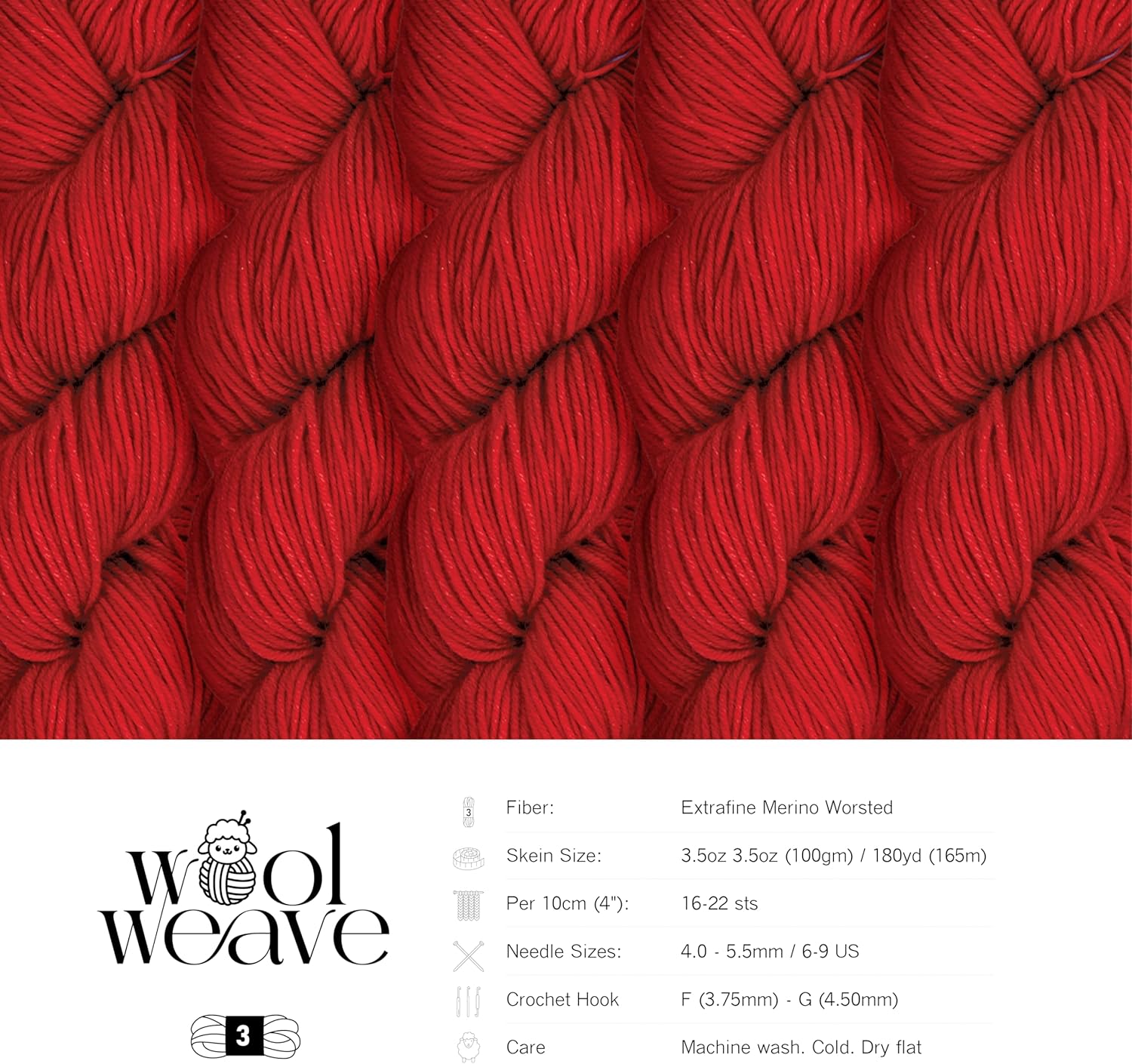 Superwash Merino Wool Yarn for Knitting & Crocheting - Premium Hand Dyed Red Yarn, 100gr, 240 Yards, Dk Weight - Luxurious, Soft & Durable