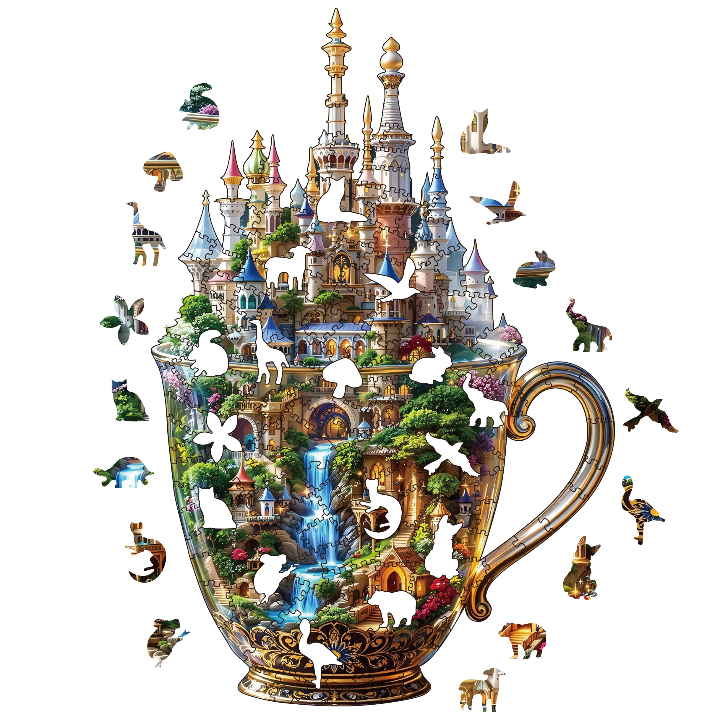 Wooden Puzzles for Adults 200 pcs House in a Cup House Wooden Jigsaw Puzzles for Adults,Irregular shape animal puzzle - Image 2