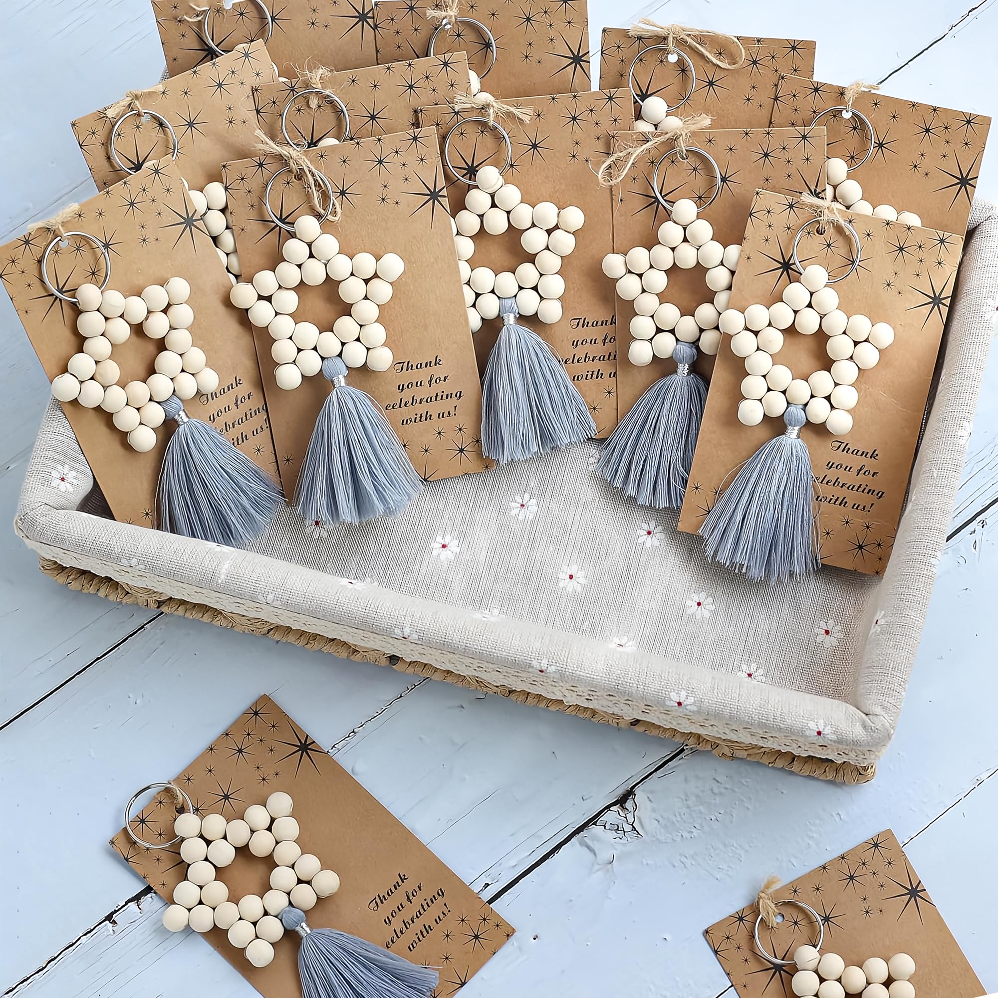 Wooden Bead Tassels (30 pcs set) for Wedding Guest Favors, Baby Shower Favors for Boys, Christening Gifts for Boys, Bridal Shower Party Favors, Thank You Gifts. (Blue30)