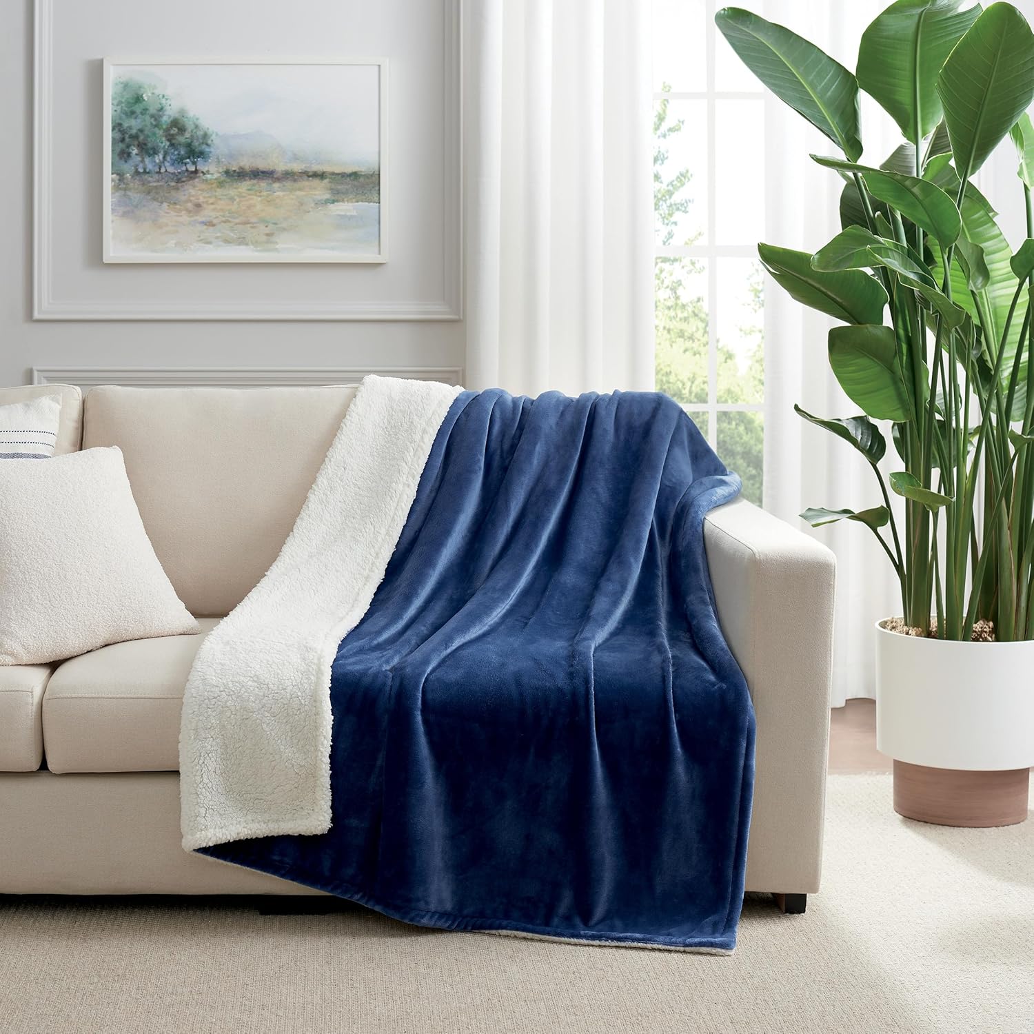 Arkwright Sherpa Fleece Throw Blanket - Plush Fluffy Warm Reversible Soft Sherpa Throw Blanket for Home, Couch, Sofa, Bed, Camping and Travel, 50x60 in, Navy