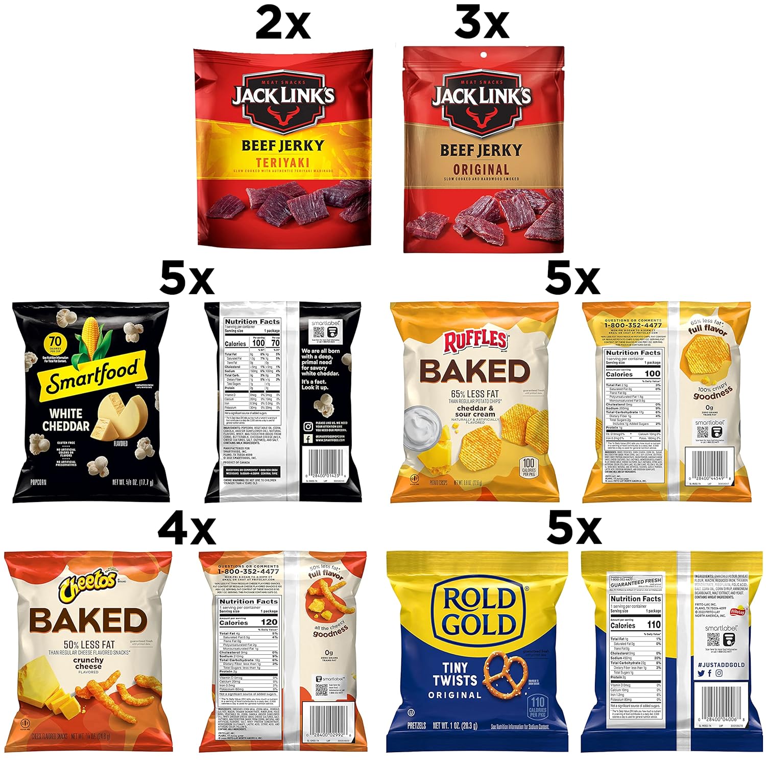 Frito-Lay Smart Snacks with Baked, Smartfood, Rold Gold and Jack Link’s Beef Jerky, 24 Count Variety Pack​ : Everything Else