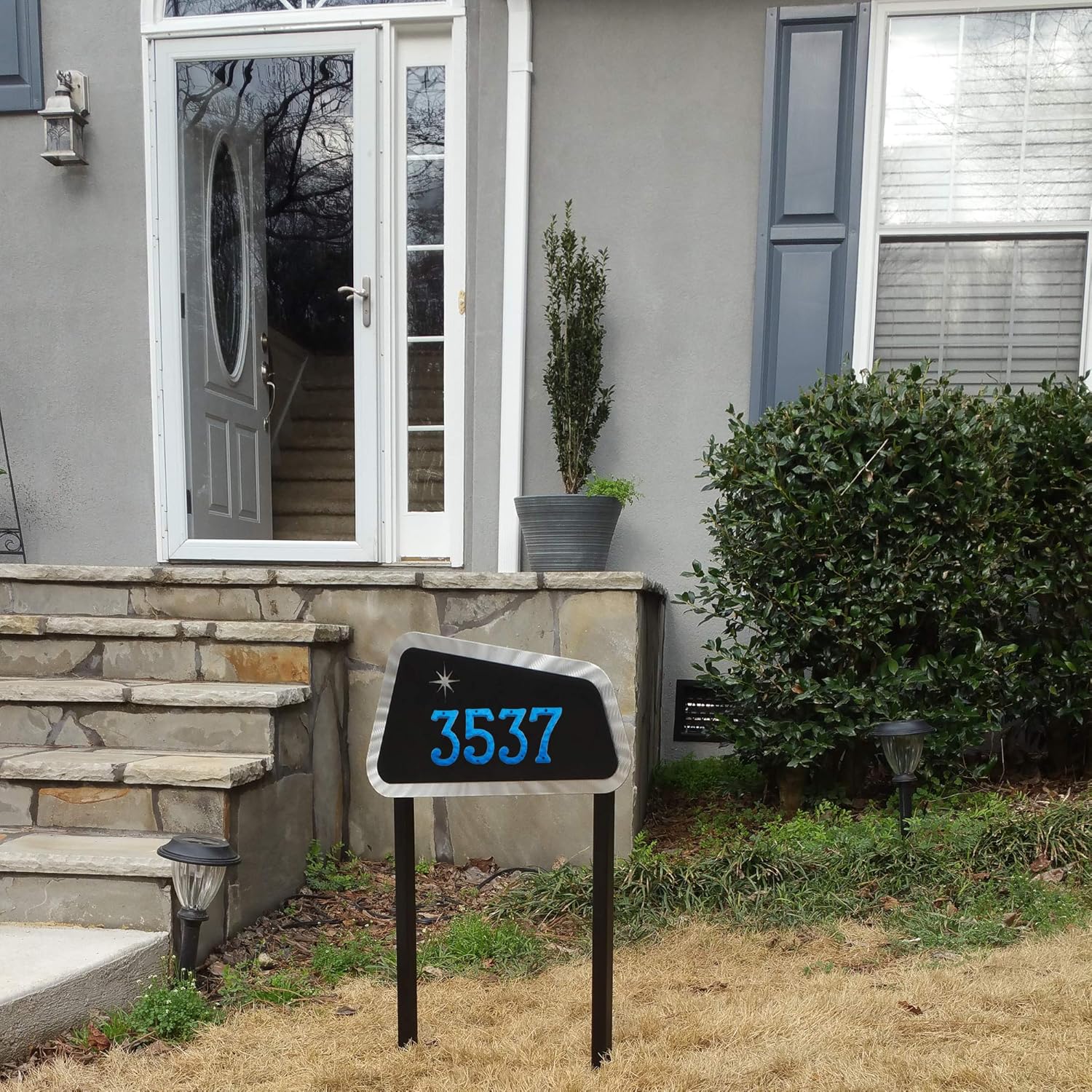 BetLight 5.5 Inch High Cast Iron House Number, Solid Hammered Home Address Numbers-Elegant Blue Finished-Number 0