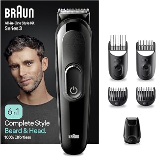 Braun MGK3421 Series 3 - Juego de cuidado diario 6 en 1 para hombre para recortar el pelo de la barba, cabezales lavables y peines recargables