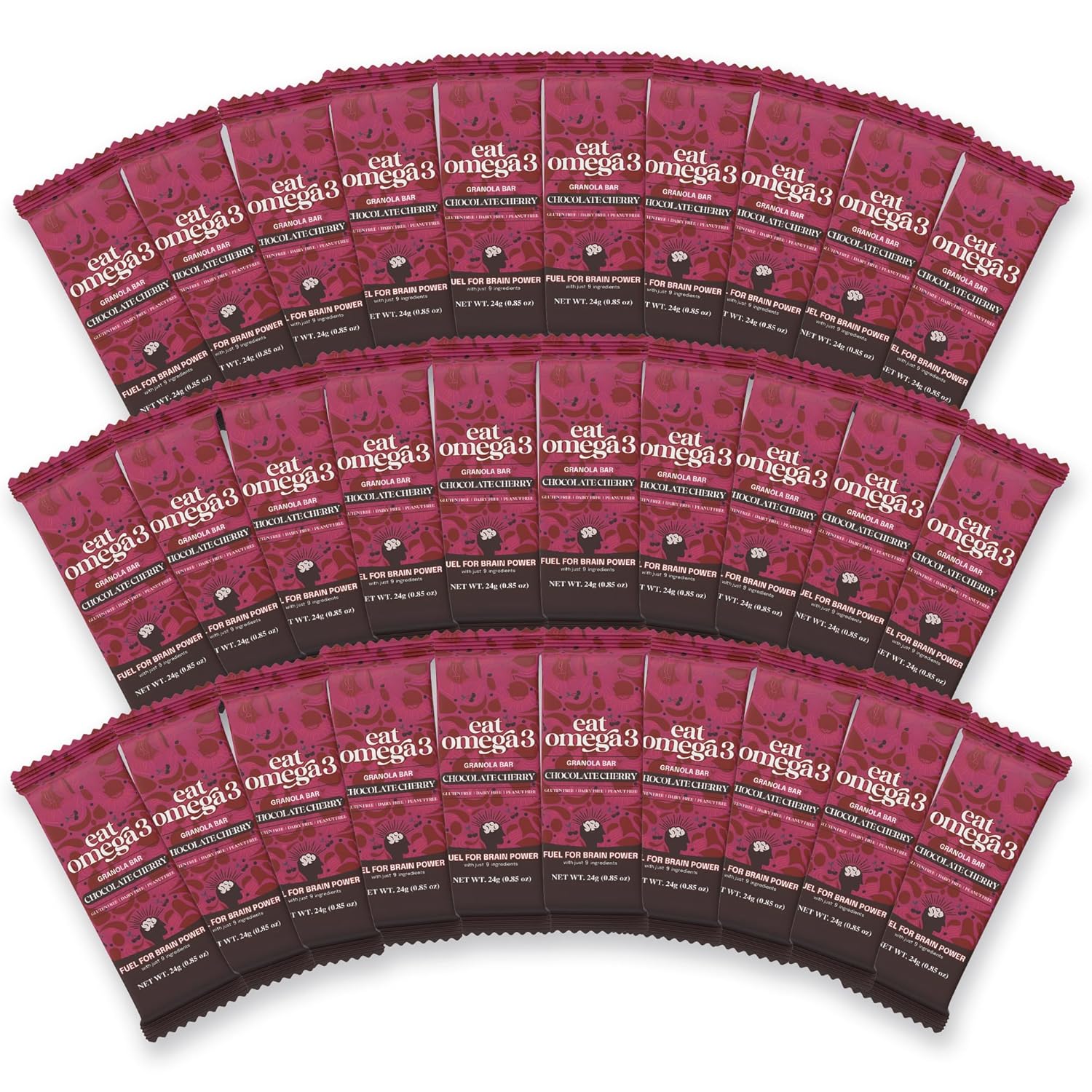 Eat Omega 3 Chocolate Cherry Granola Mini Bar – Gluten-Free, Dairy-Free, Plant-Based Protein Snack with Omega-3 & Omega-6, Low Sugar, Non-GMO - 30 Count