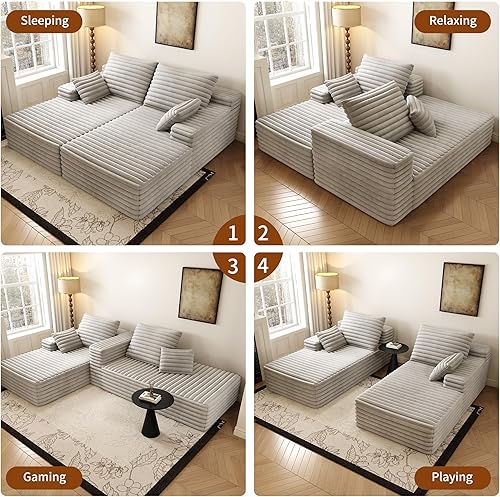 Miniatura 3 de Tumbona doble de gran tamaño de 80 pulgadas, sofá cama afelpado de nube, sofá tapizado sin estructura, asiento profundo, no requiere montaje,