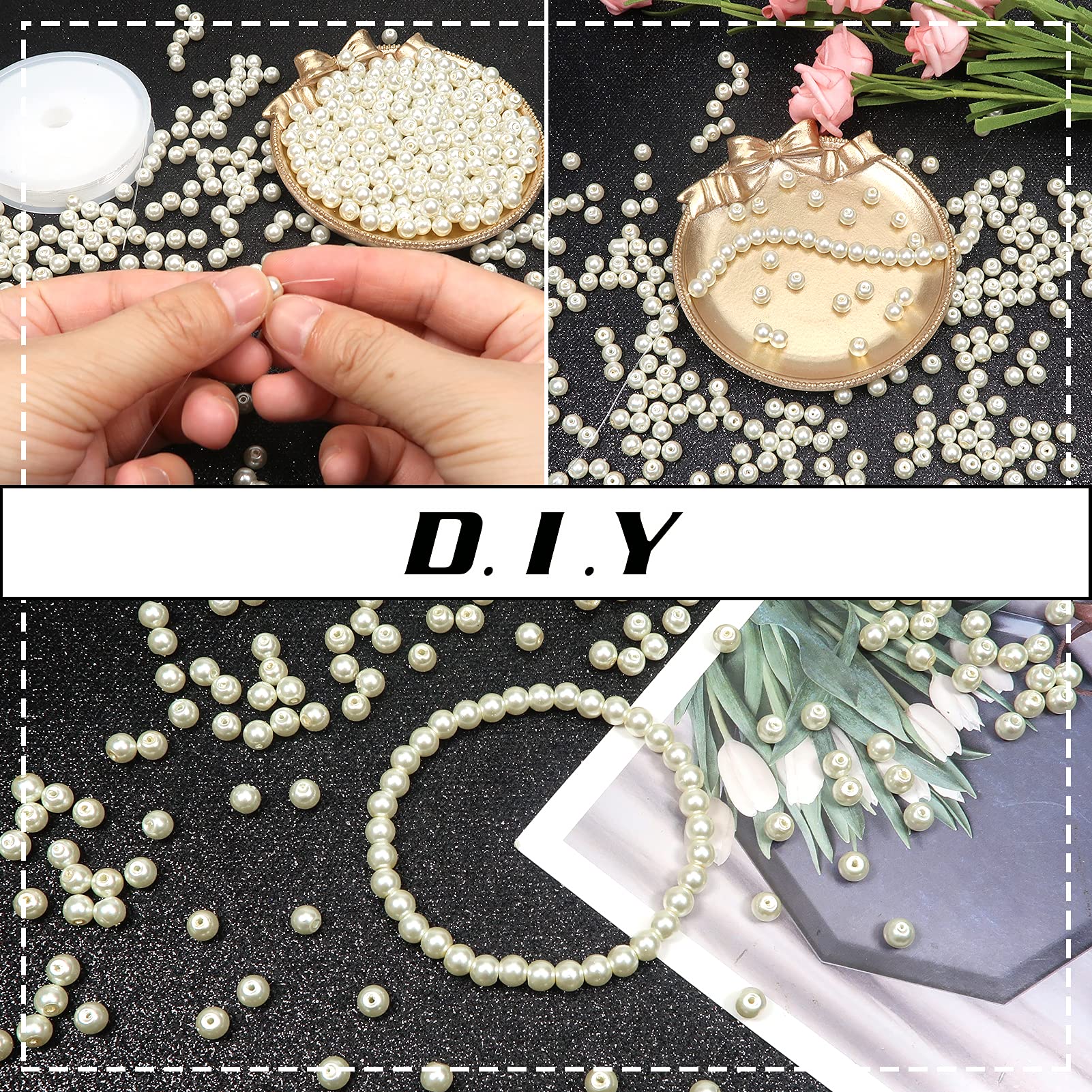 500 Perle Di Vetro Bianche 6mm - Per Braccialetti, Collane E Lavoretti Fai Da Te - Foto 9