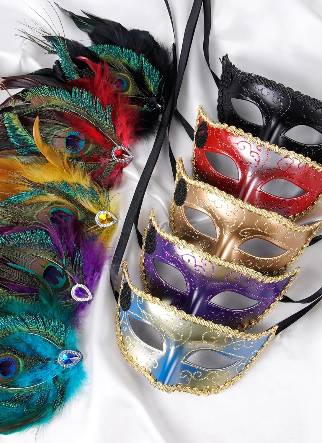 Halloween Masquerade Masks for Women - 2026 Peacock Feather Mask for Men Couples, 1920s Venetian Eyemask for Party - Image 6