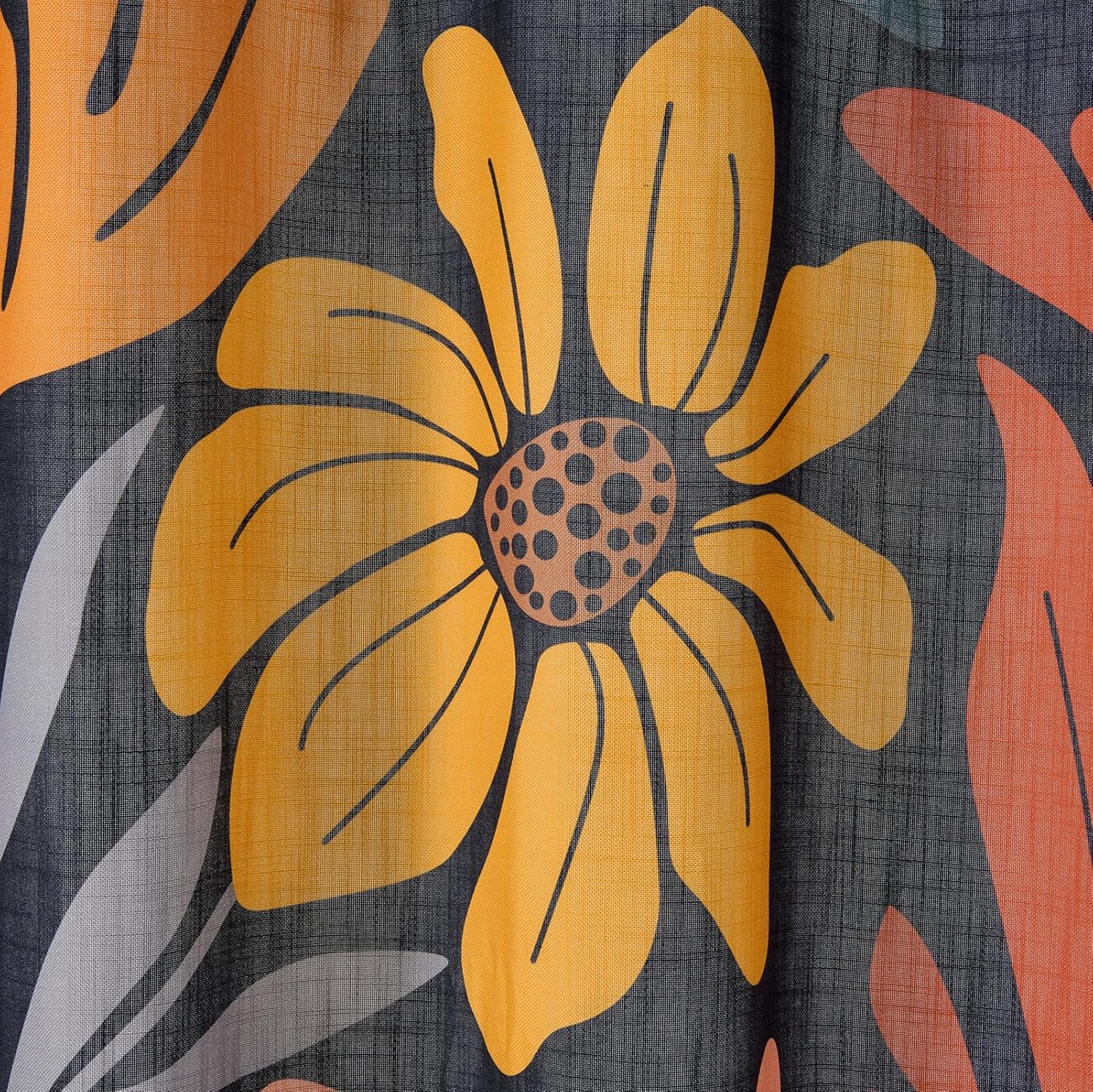 RoomTalks Black Floral Shower Curtain for Funky Aesthetic Bathroom Decor - Heavy Duty Modern Abstract Matisse Flowers Cute Colorful Botanical Shower Curtain Set
