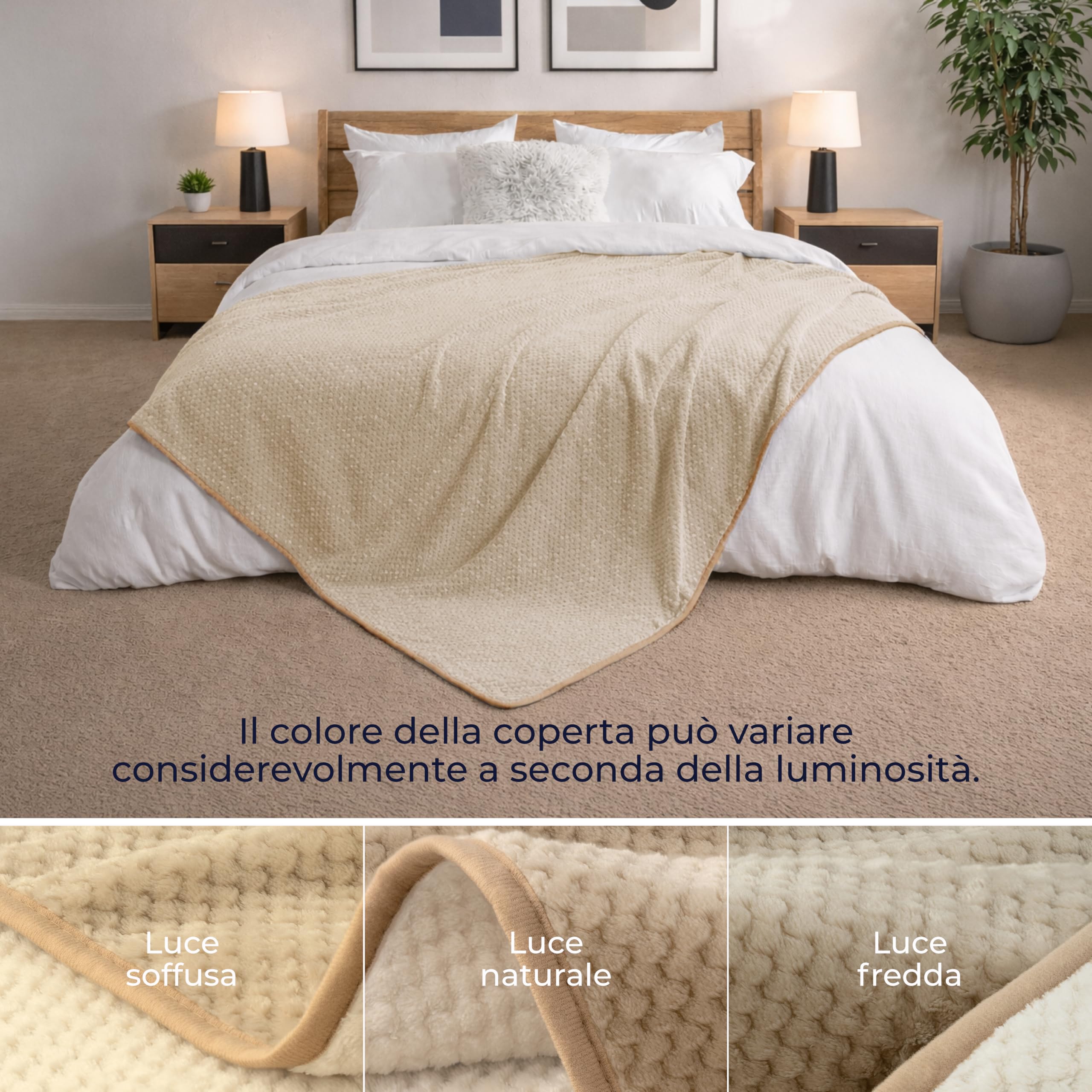 Dreamzie Coperta Impermeabile 218x274cm - Cerata Letto Matrimoniale Reversibile e Lavabile in Lavatrice in Pile Sherpa per Letto o Divano - Copridivano impermeabile per animali - Beige