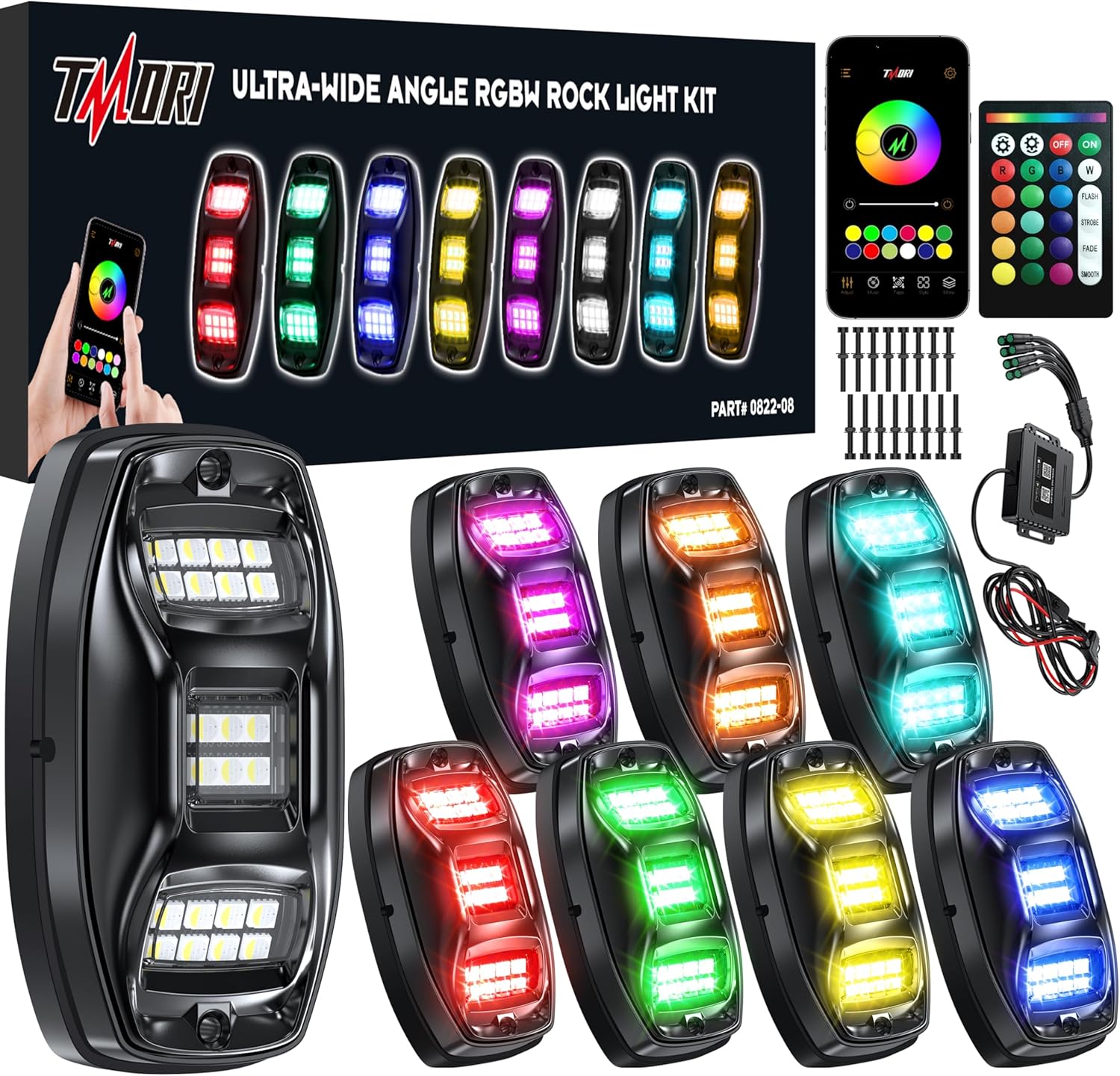 Rock Lights for Trucks: 4 Pod RGBW Underglow Light for Trucks with App Control Featuring Flashing Music Sync Mode All Aluminum Housing IP68 Waterproof Rock Lights for ATV UTV SUV RZR Truck Accessories