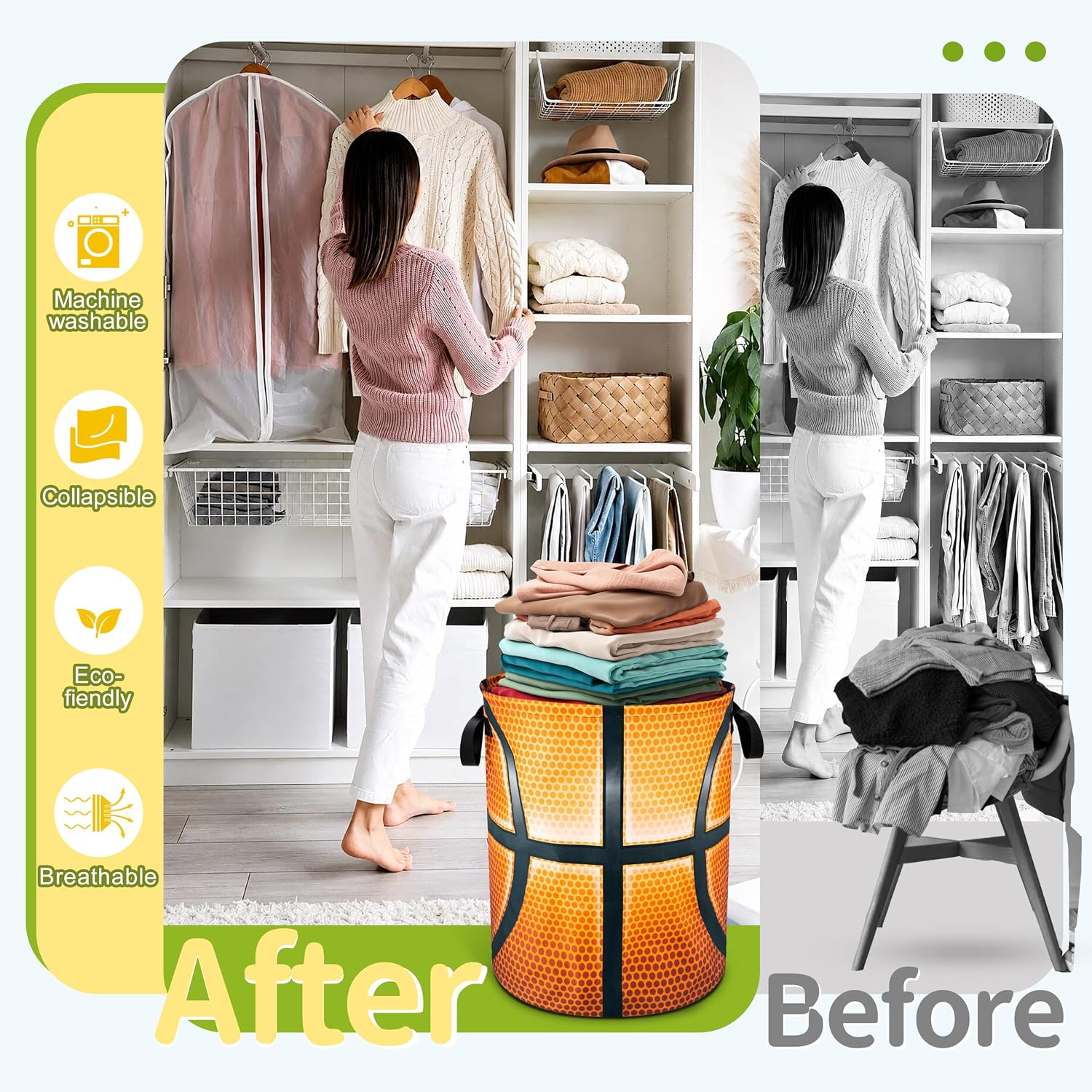 Basketball Texture Laundry Basket Foldable Waterproof Hamper 18.9 x 16.5 In image 5