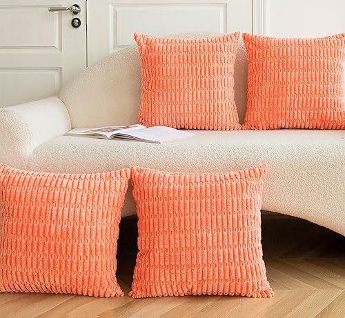 Meider 4 fundas de almohada decorativas color coral de 18 x 18 pulgadas, fundas de cojín de pana a rayas bohemias para decoración del hogar para