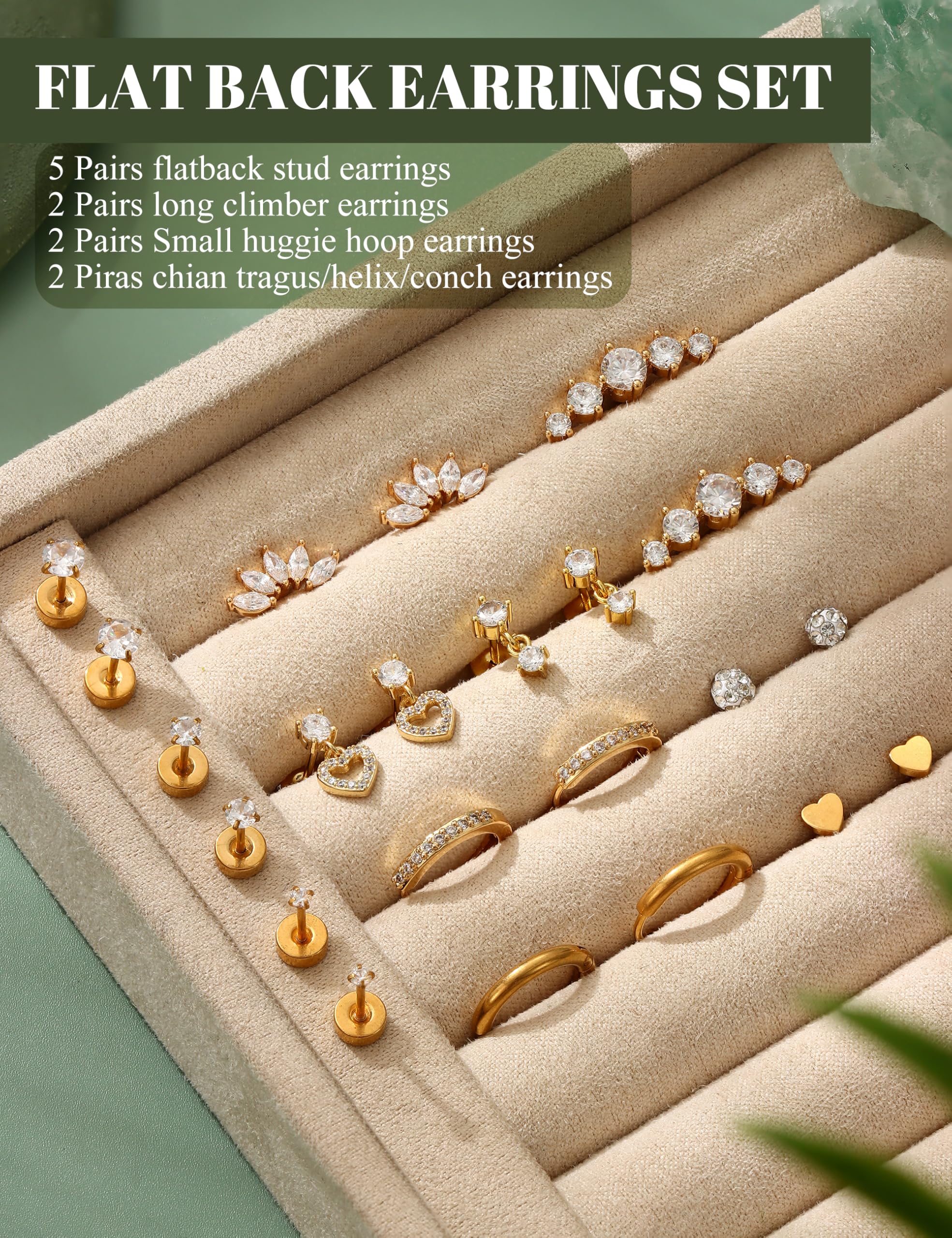 11 Paar Tragus-Piercing-Schmuck, chirurgischer Stahl, hypoallergen, Flache Rückseite, Ohrringe für Damen, Silber/Gold, Huggie-Creolen, Tragus-Ohrstecker, Labret, Daith Rook Conch,