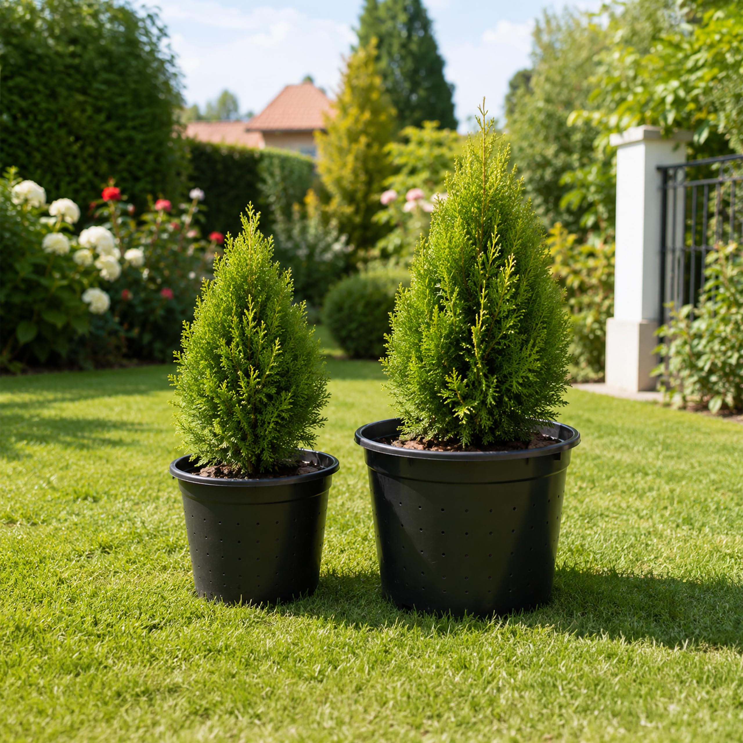 Garronda x20 Pots de Pépinière Ronds en Plastique Ø28 x 22 cm (10L) - Pot Semis Robuste avec Drainage Repiquage Pot de Fleur Exterieur Grande Taille et Culture de Conifères Serre Jardin GD-0205 Noir