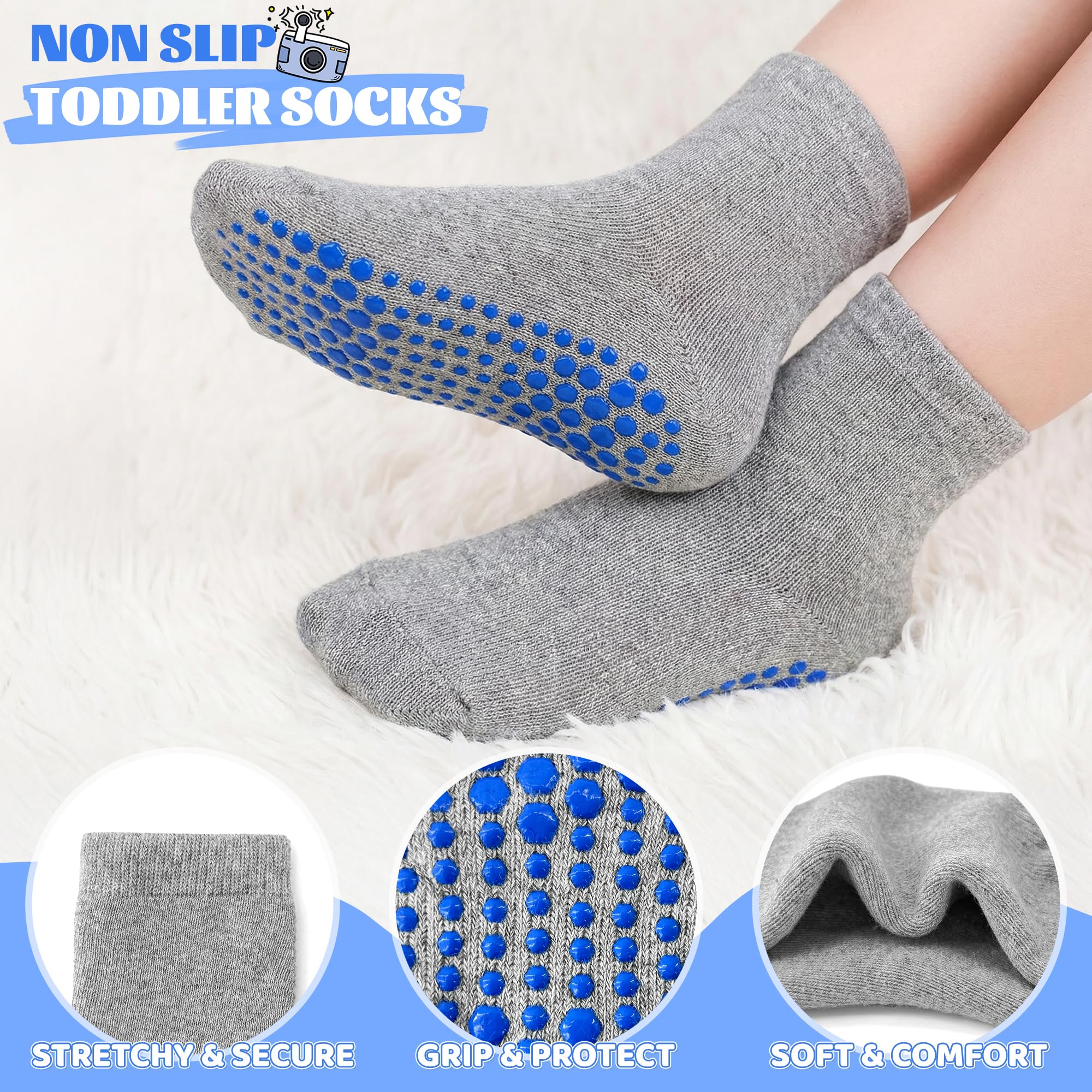 GRPSKCOS Lot de 6 paires de chaussettes antidérapantes épaisses pour enfants de 1 à 7 ans