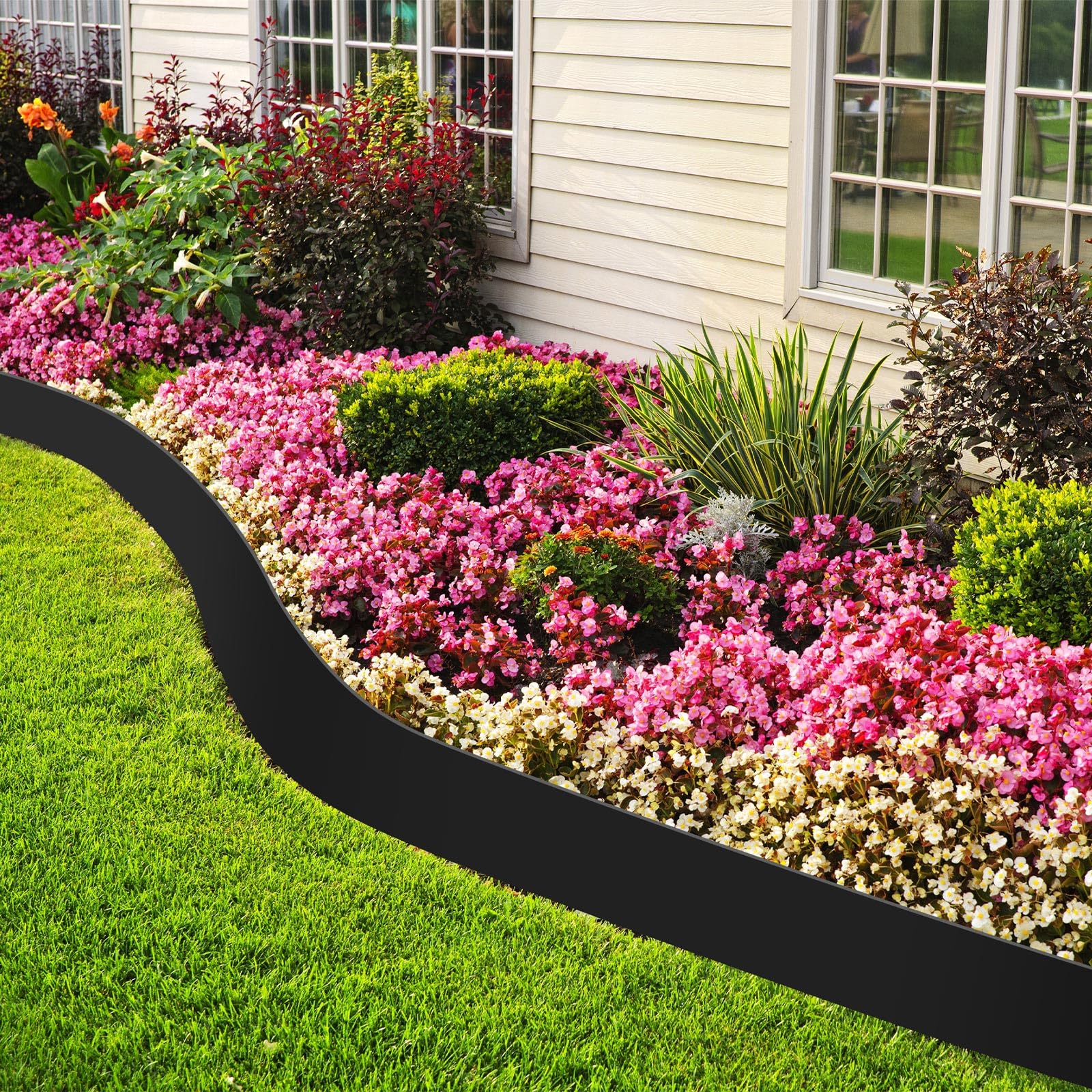 UISEBRT Gazonrand kunststof 80m - Lawn Edging Roll plastic bloembed behuizing tuinhek bloemomranding gazon begrenzing lawn border tuin decoratief (80 m x 12 cm, lichtgrijs