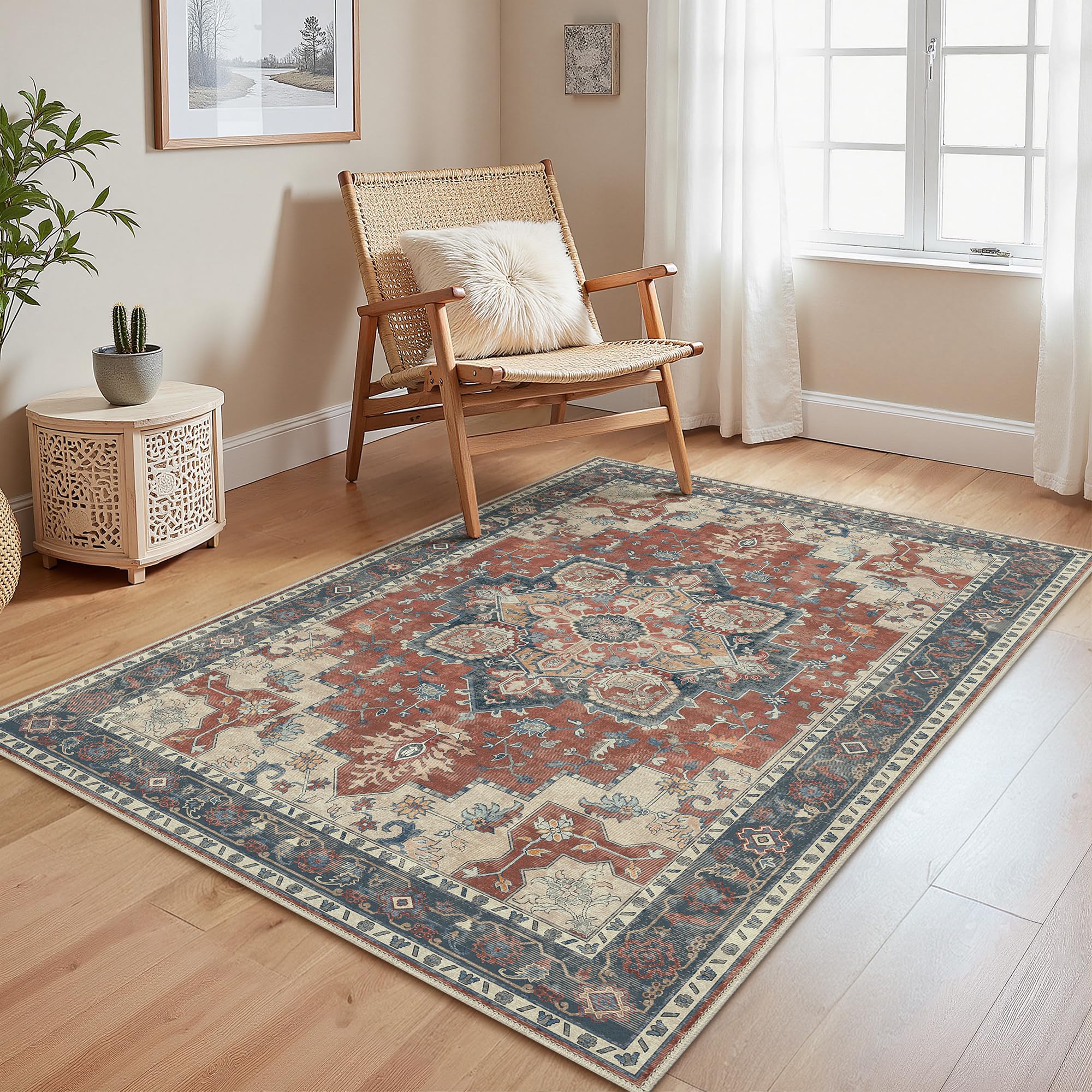 GENIMO Rug Living Room 80x150cm, Vintage Rug Machine Washable, Boho Area Rugs, Non-Slip Carpet, Low Pile, Non-Shedding, Traditional Oriental Printed Design, Dining Room, Home, Office, Bedroom, — image 1