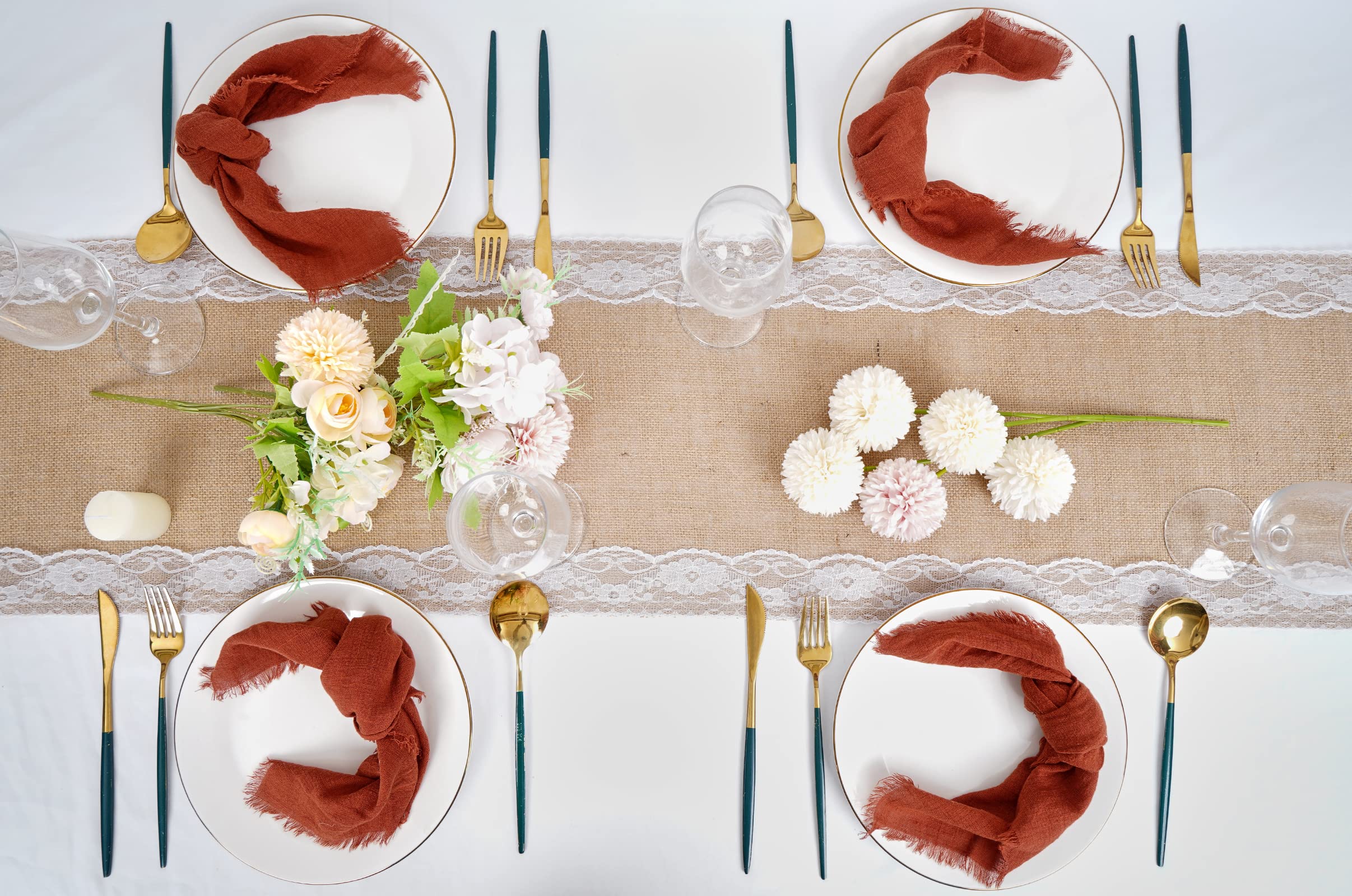 Pesonlook Lot de 60 serviettes de table en coton et lin avec franges