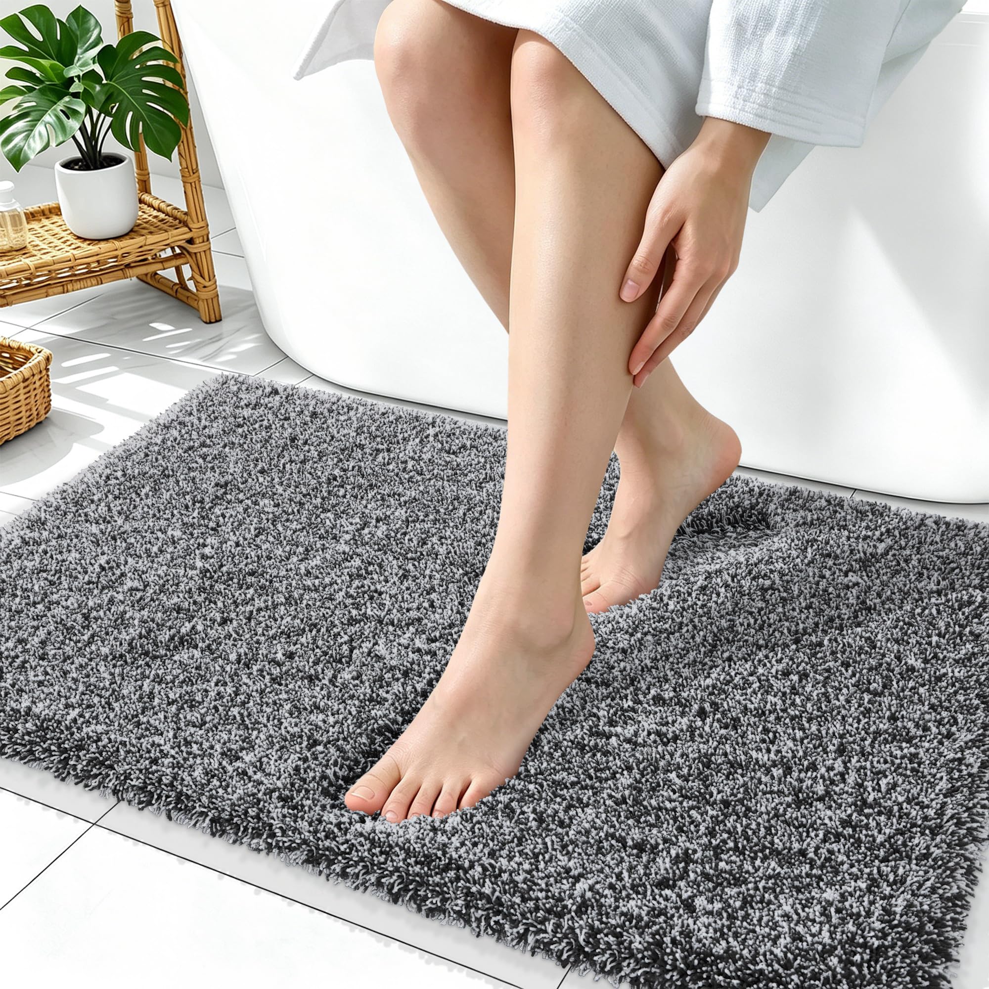 OLANLY Microfiber Bath Rugs - Deep Rose & White -31