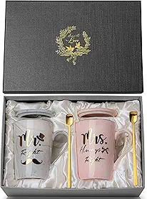 Biching Presentes de casamento para casais, e noivado de recém-casados, presentes de chá de panela, presentes de dia dos namorados, canecas Mr. Right Mrs. Always Right de 400 ml, presentes com caixa de presente
